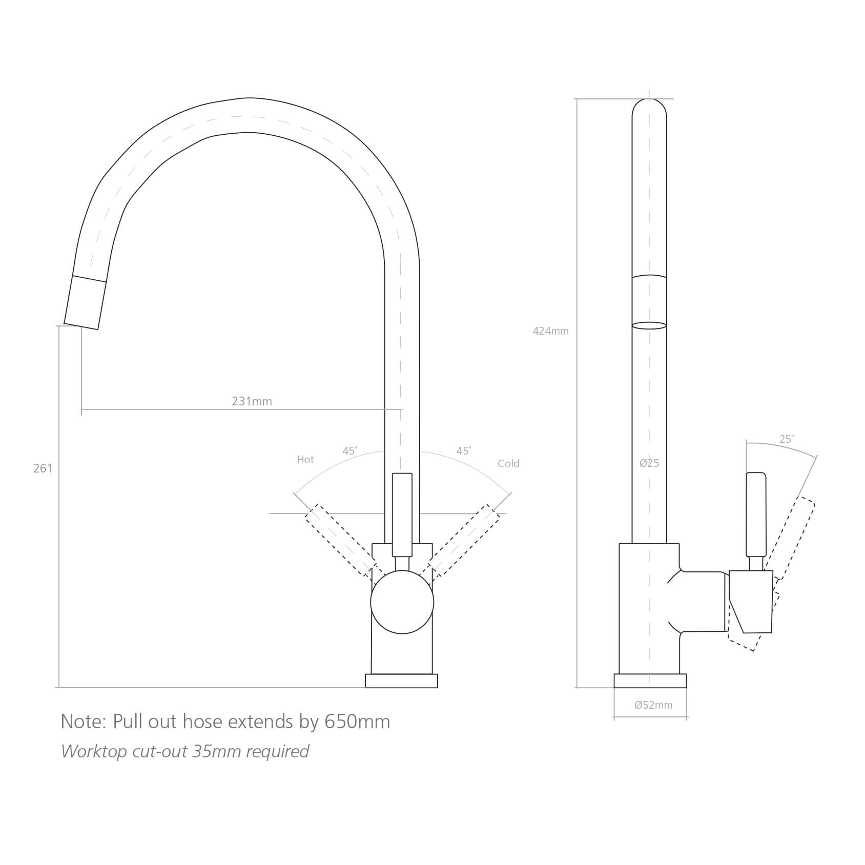 Caple Aspen Single Lever Pull Out Mono Kitchen Mixer - Chrome