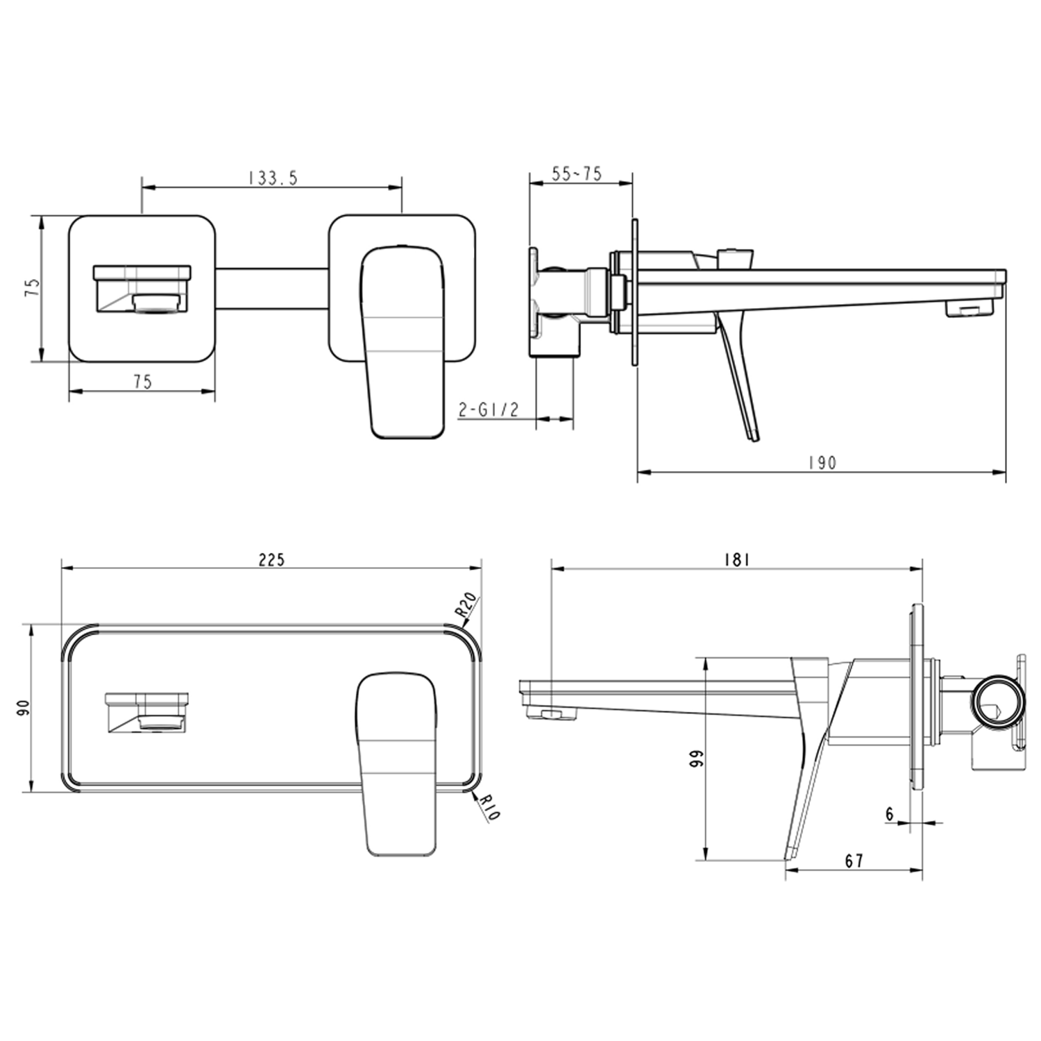 HIX Wall Mounted Basin Mixer Tap