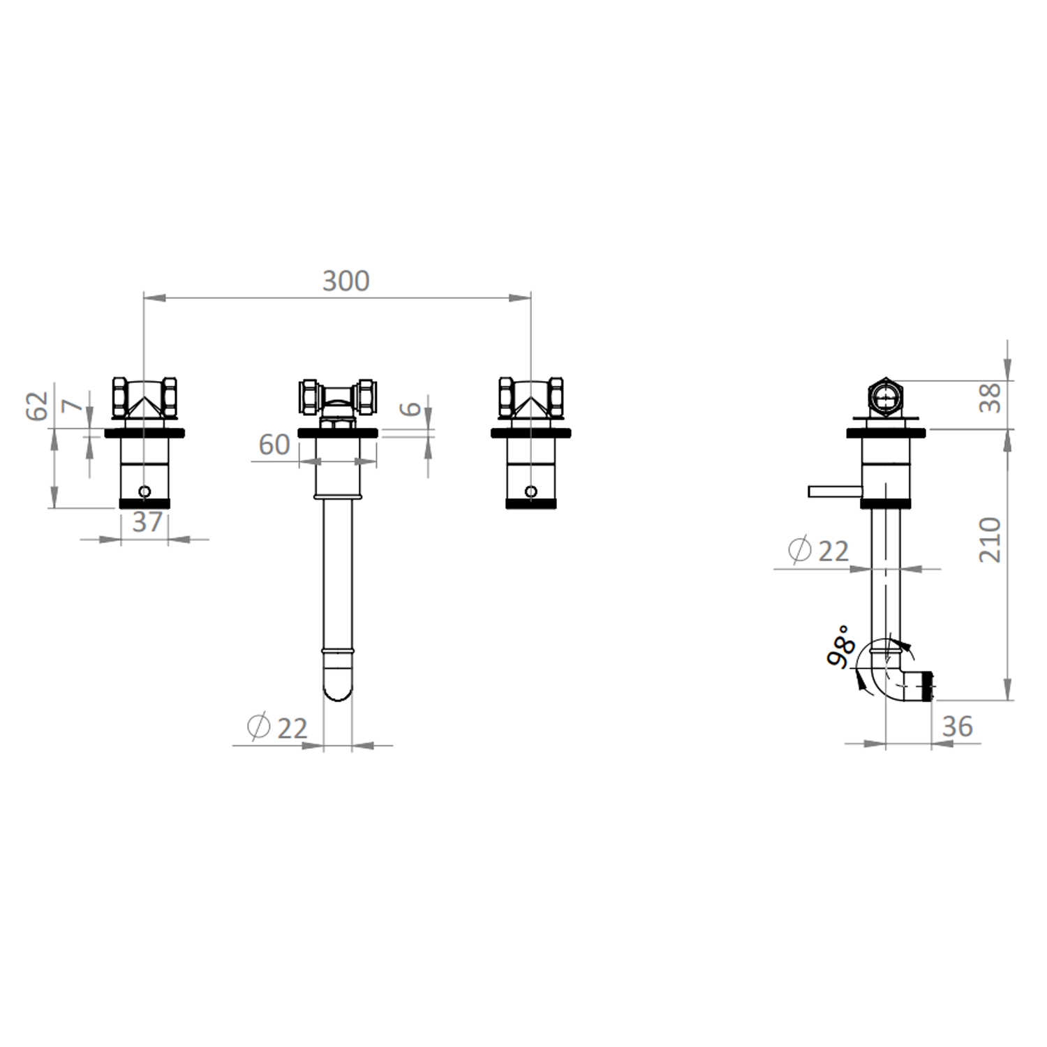 Crosswater MPRO Industrial 3 Hole Wall Mounted Basin Mixer Tap