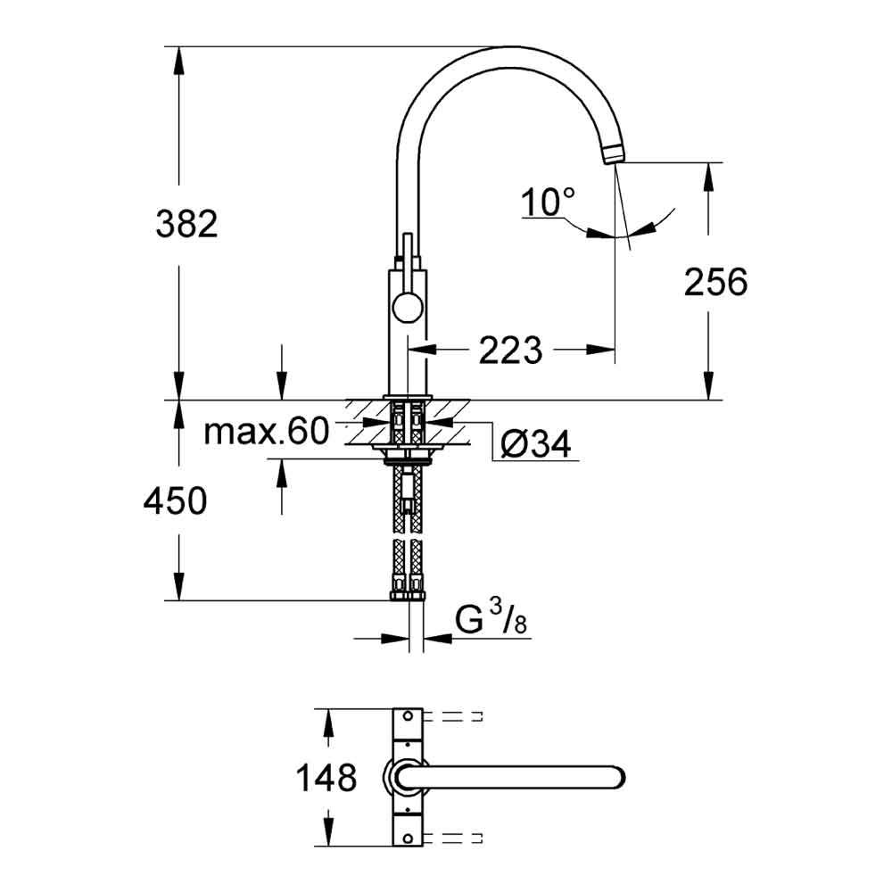 Grohe Ambi Cosmopolitan Twin Lever Mono Sink Mixer with Swivel Spout
