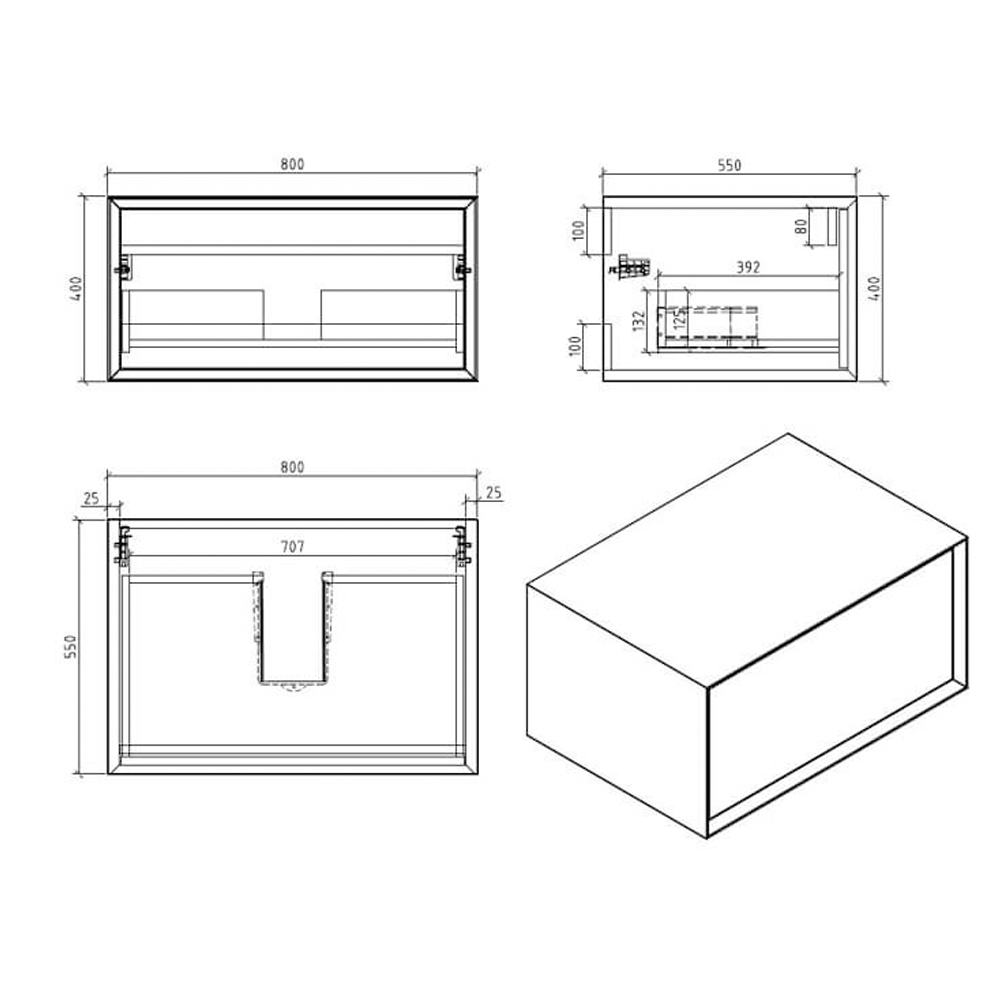 Harbour Scene 800mm Wall Mounted Countertop Vanity Unit - Black/Concrete