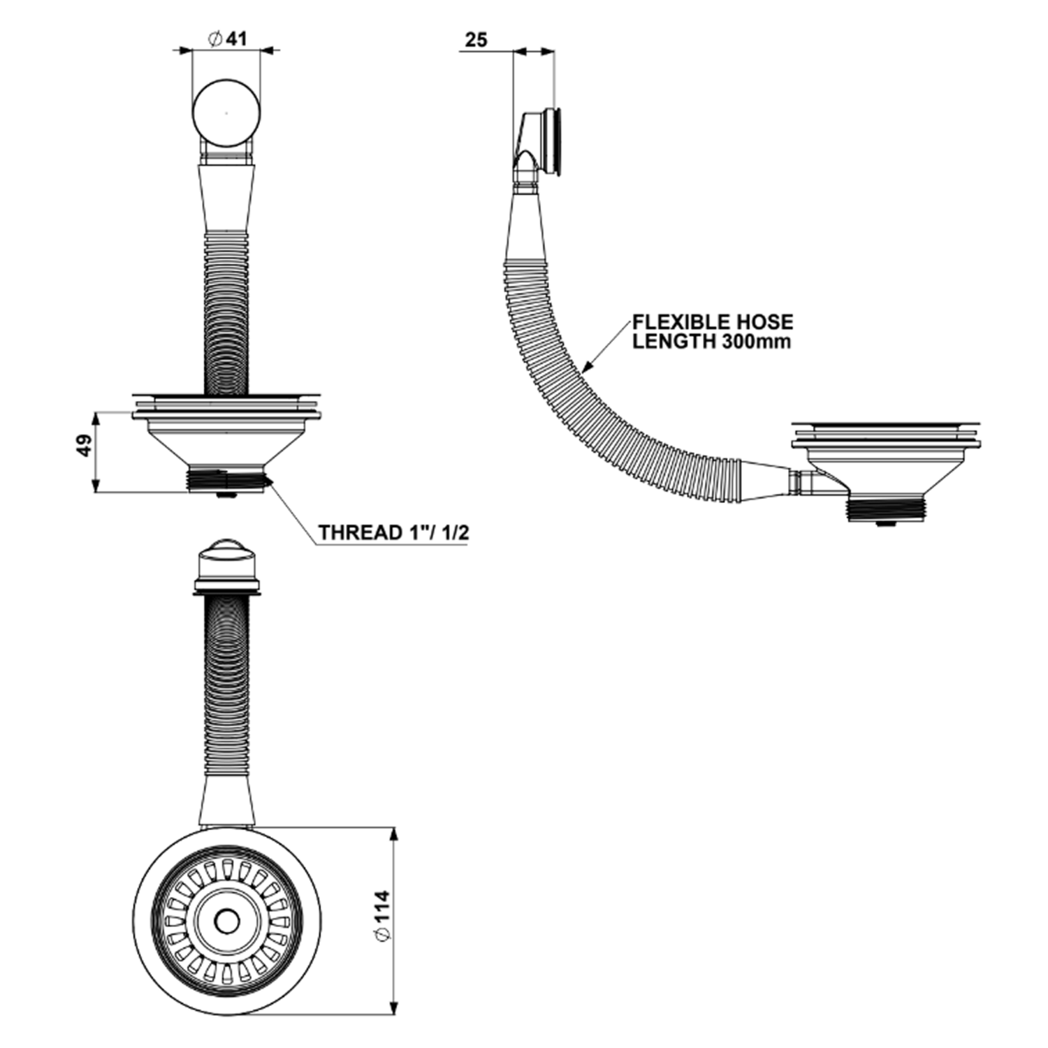 Butler & Rose Premium 90mm Kitchen Sink Strainer Waste & Round Overflow