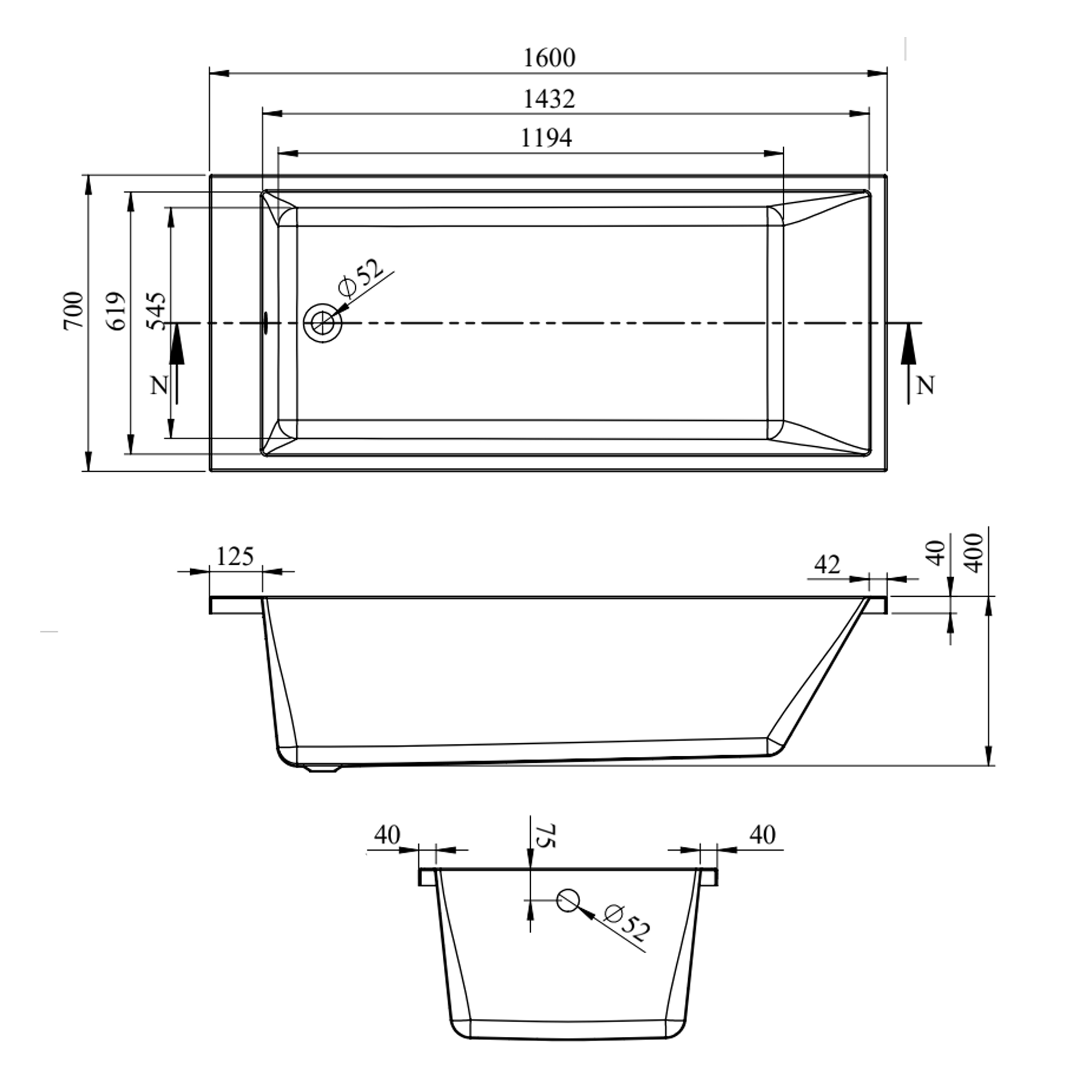 Armourcast Reinforced Slim Edge Square Single Ended Bath
