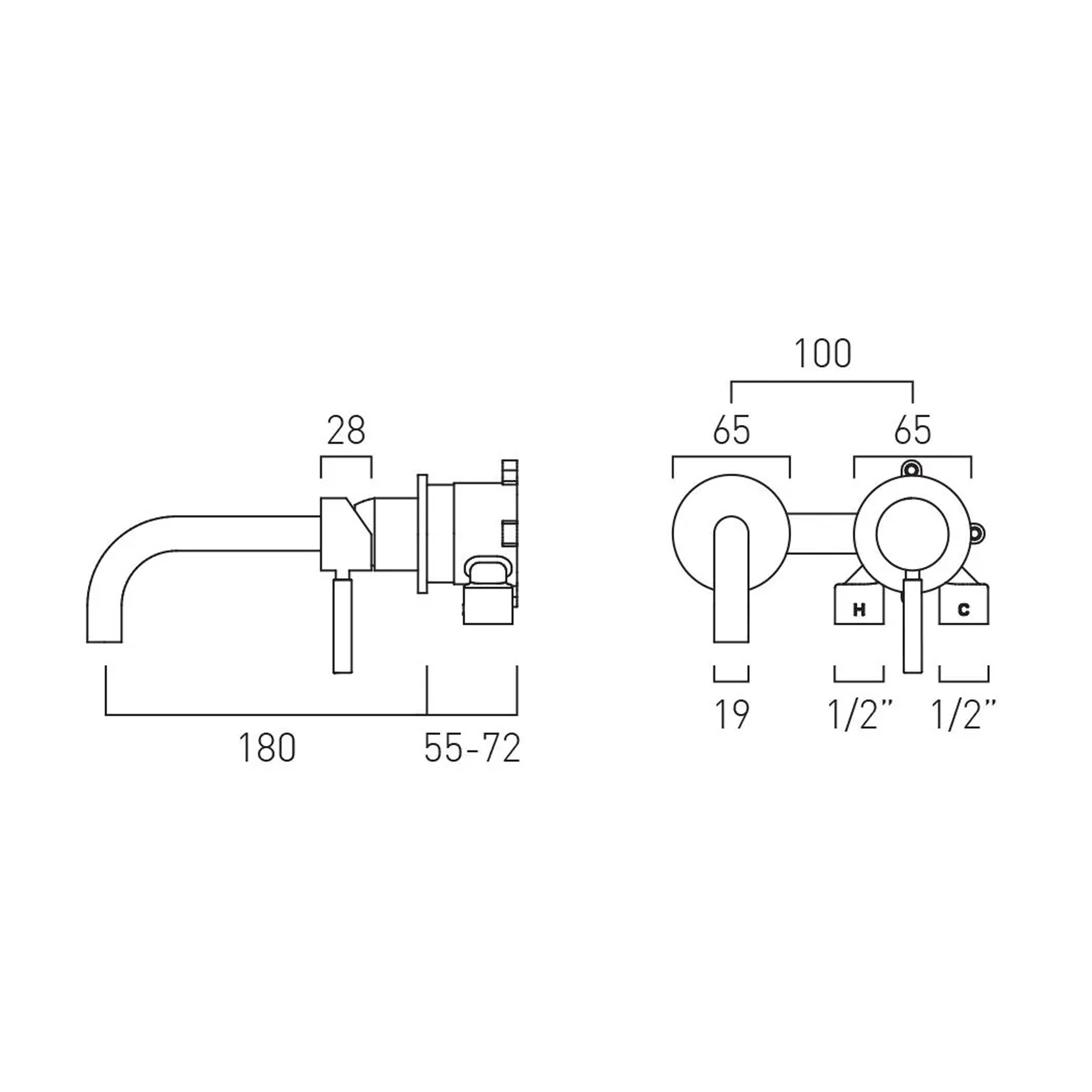 Vado Individual Origins Slimline 2 Hole Wall Mounted Basin Mixer Tap with Knurled Handle