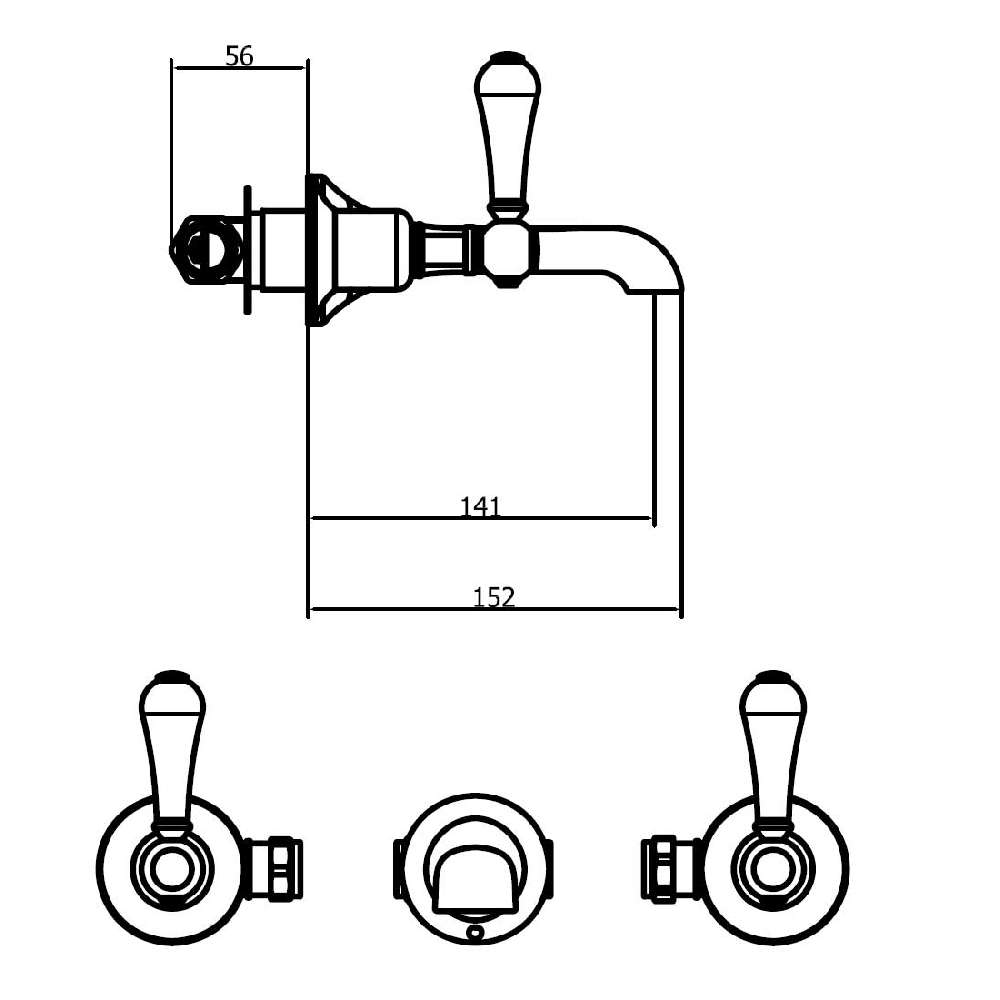 Crosswater Belgravia Lever 3 Hole Wall Mounted Basin Mixer