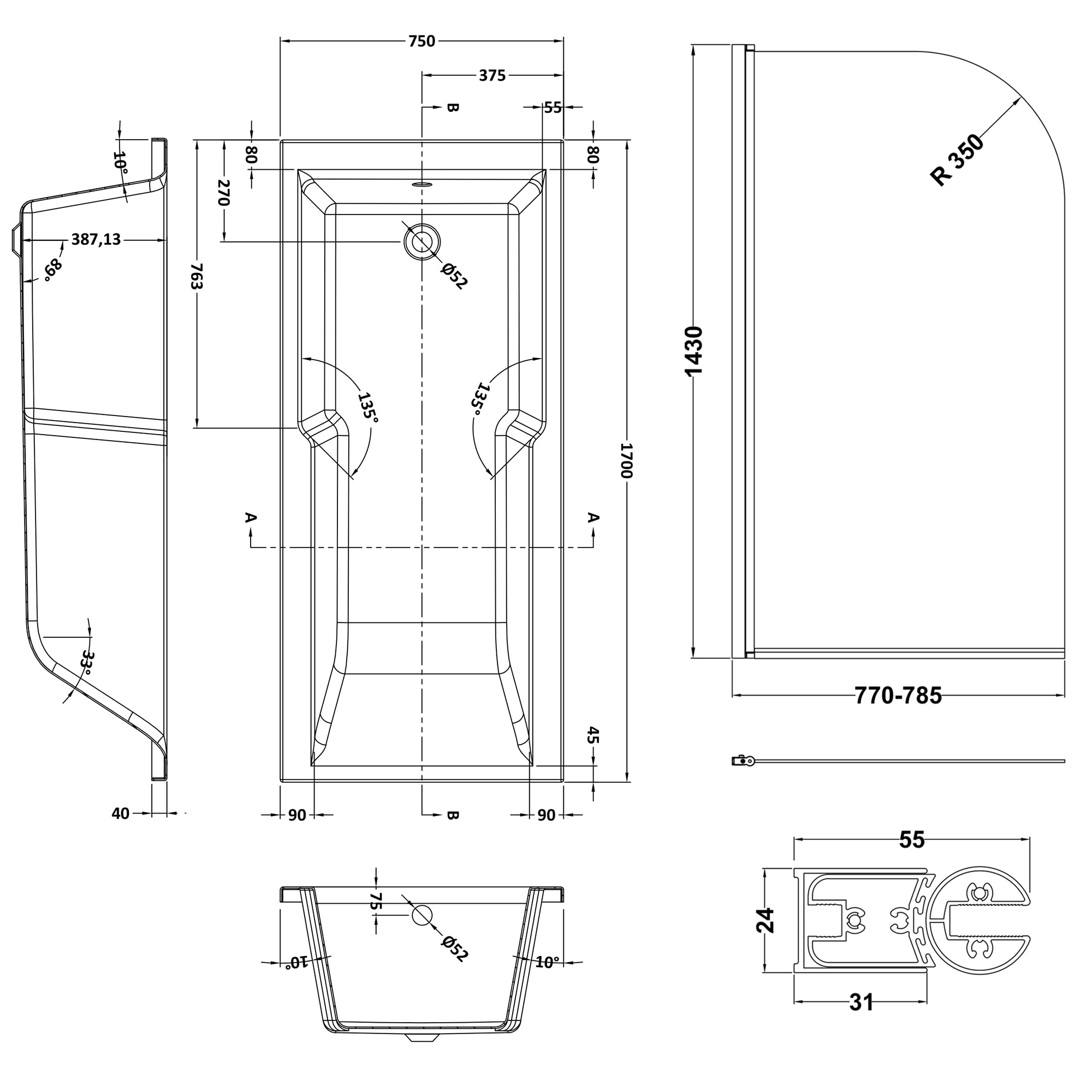 Drench Keyhole Shower Bath & Shower Screen