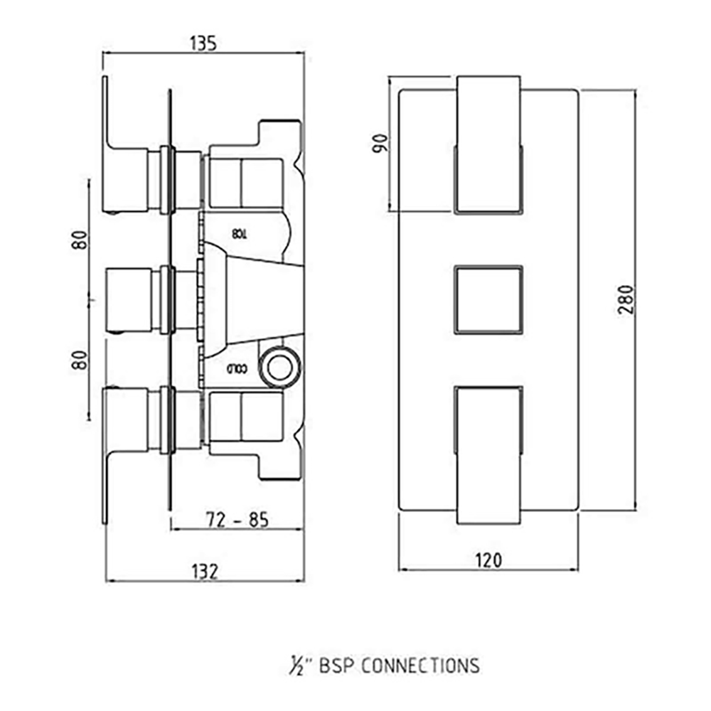 Hudson Reed Art 2 Outlet Concealed Thermostatic Shower Valve