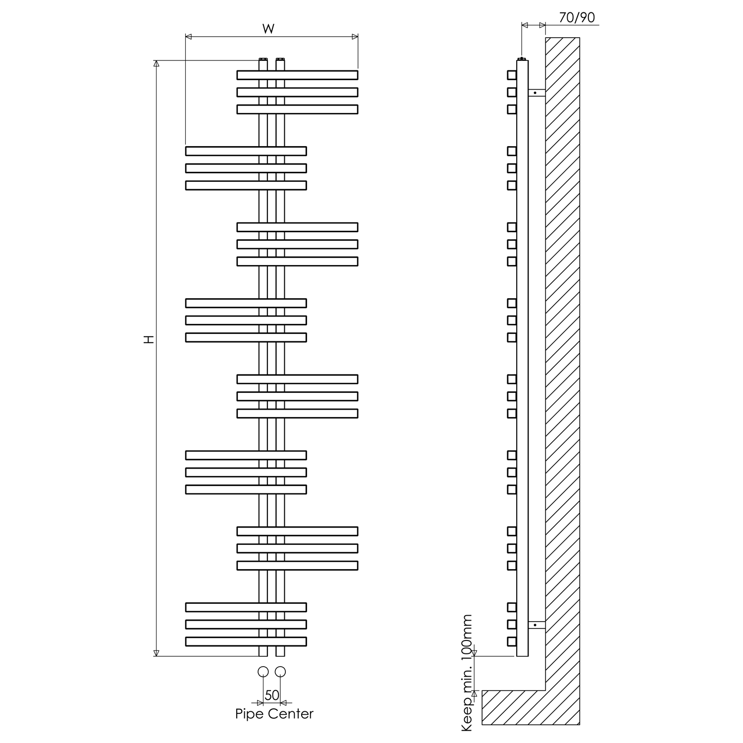 Carisa Unico Offset Aluminium Designer Heated Towel Rail