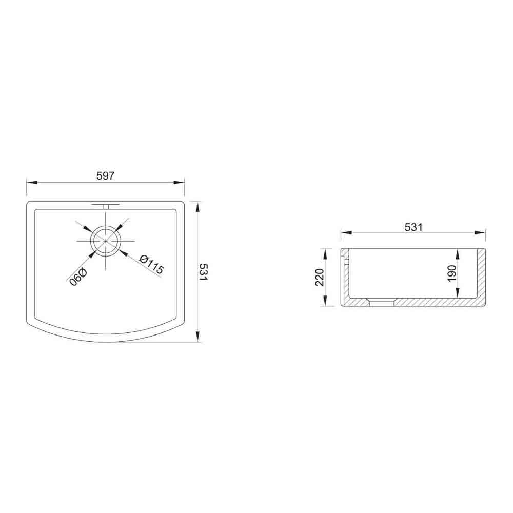 Shaws Waterside Curved Ceramic Single Bowl Belfast Kitchen Sink - 597mm x 531mm