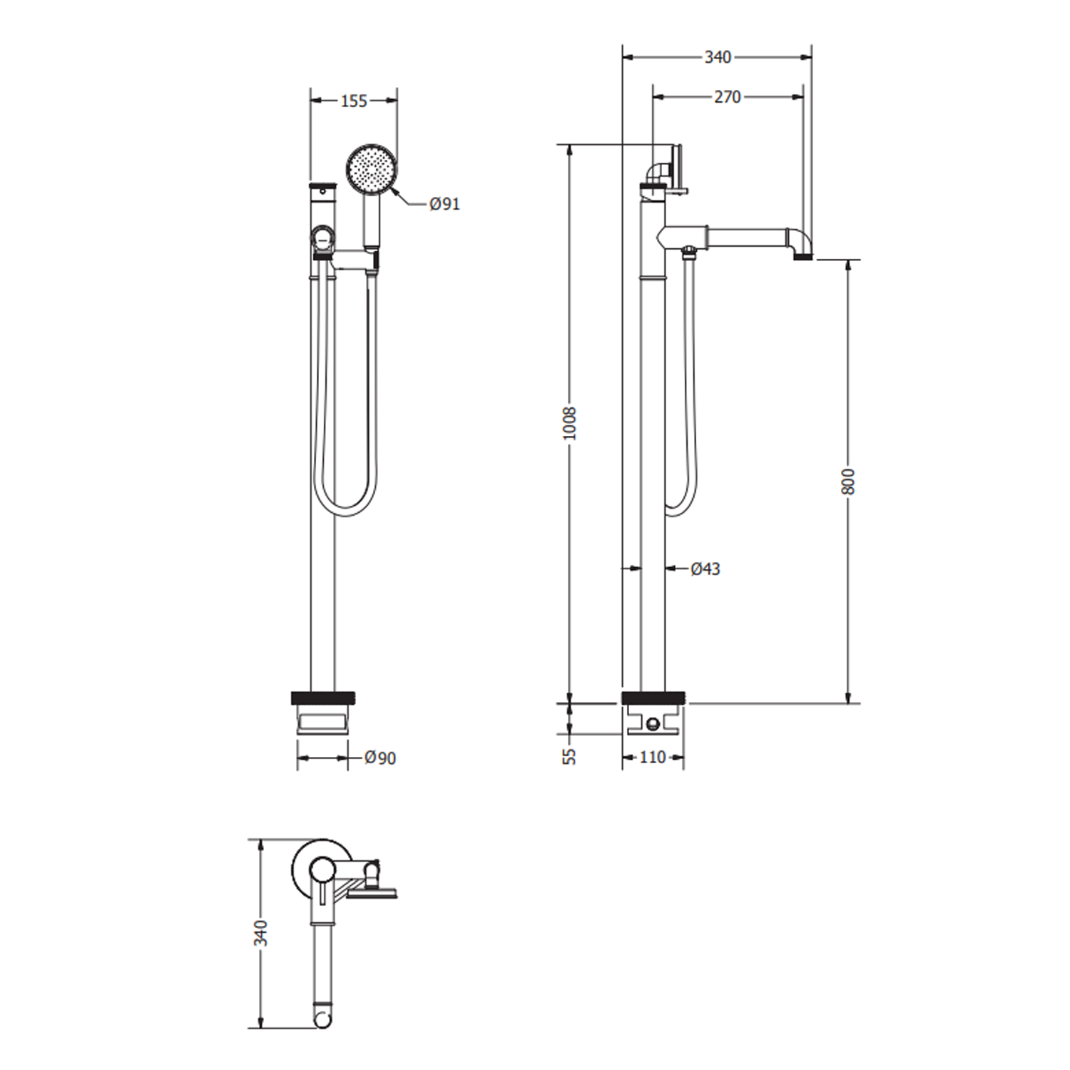 Crosswater MPRO Industrial Floorstanding Bath & Shower Mixer Tap