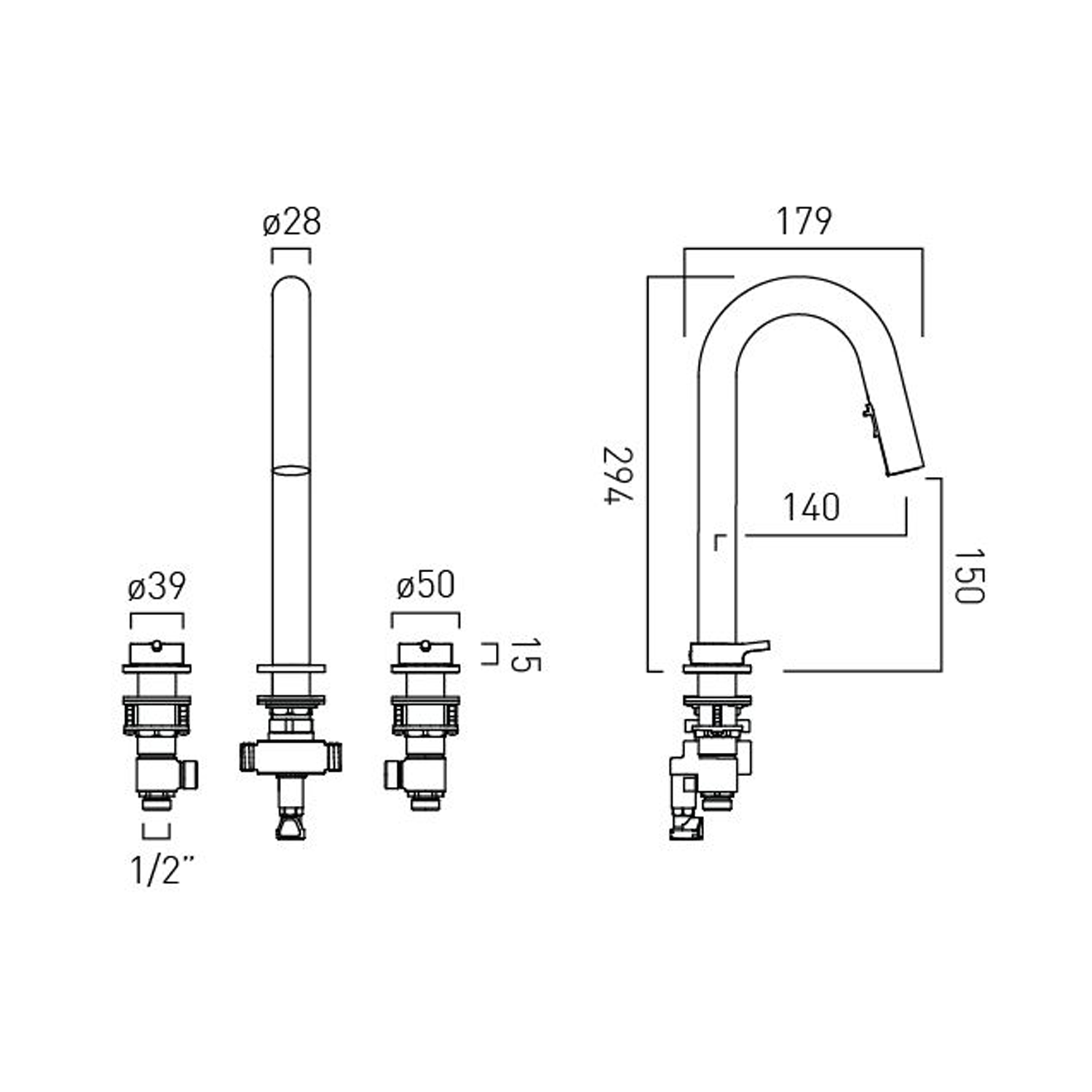 Vado Safari 3 Hole Deck Mounted Basin Mixer Tap with Pull Out Spout