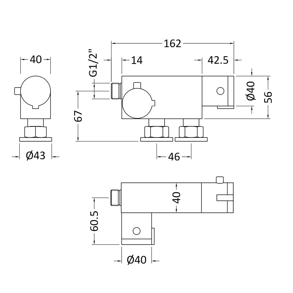 nuie Vertical Thermostatic Bar Shower