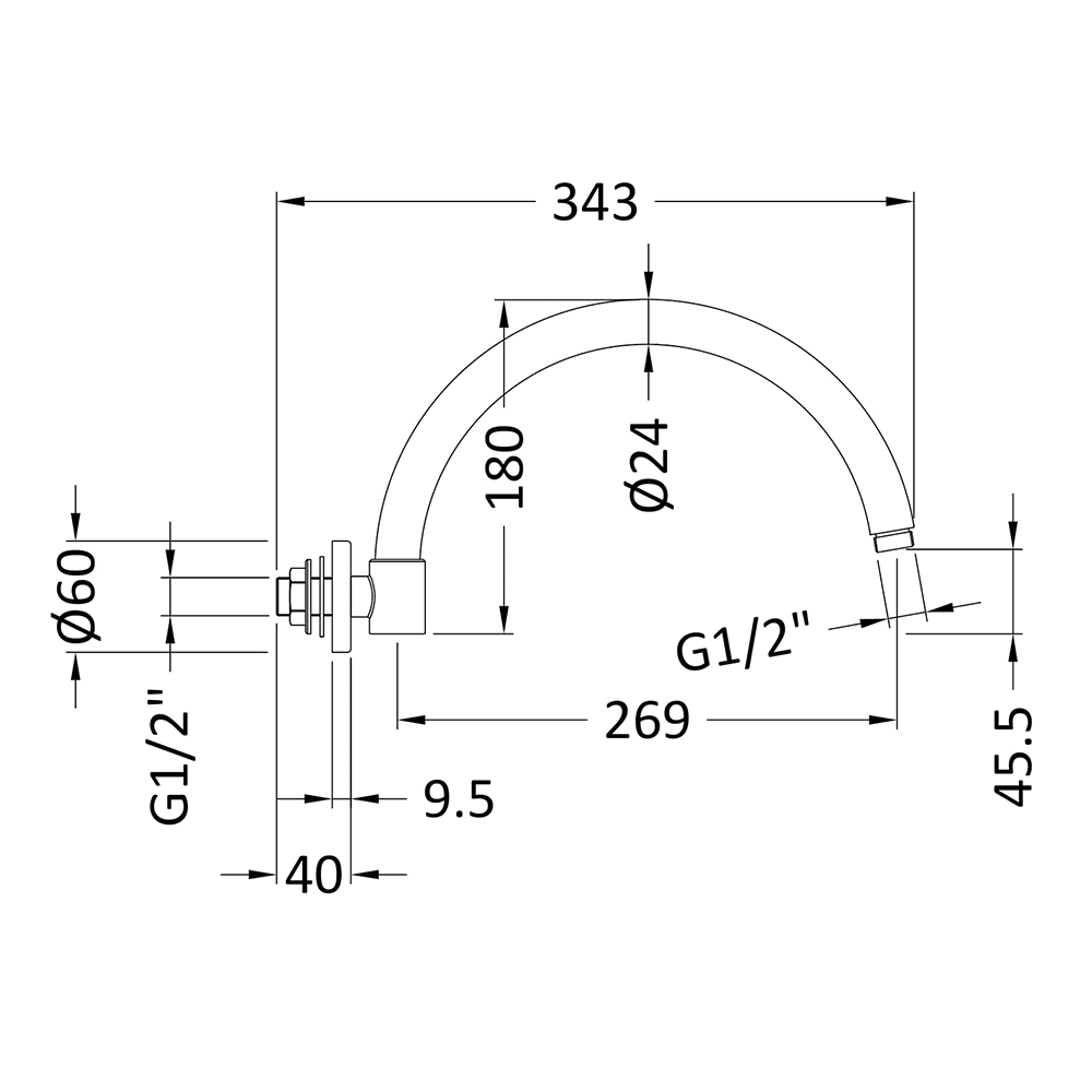 Hudson Reed Arched Wall Mounted Shower Arm - 313mm