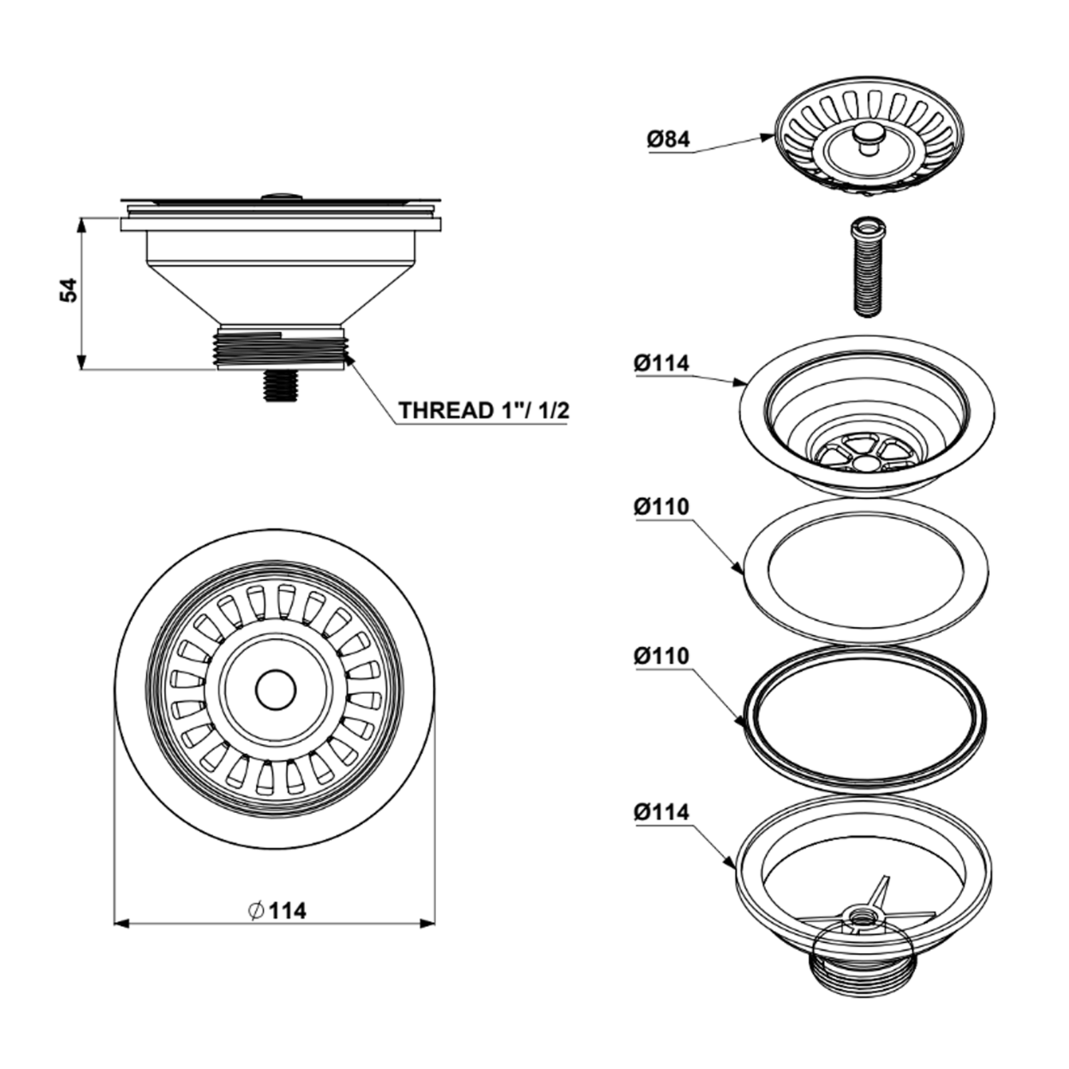 Butler & Rose Premium 90mm Kitchen Sink Strainer Waste