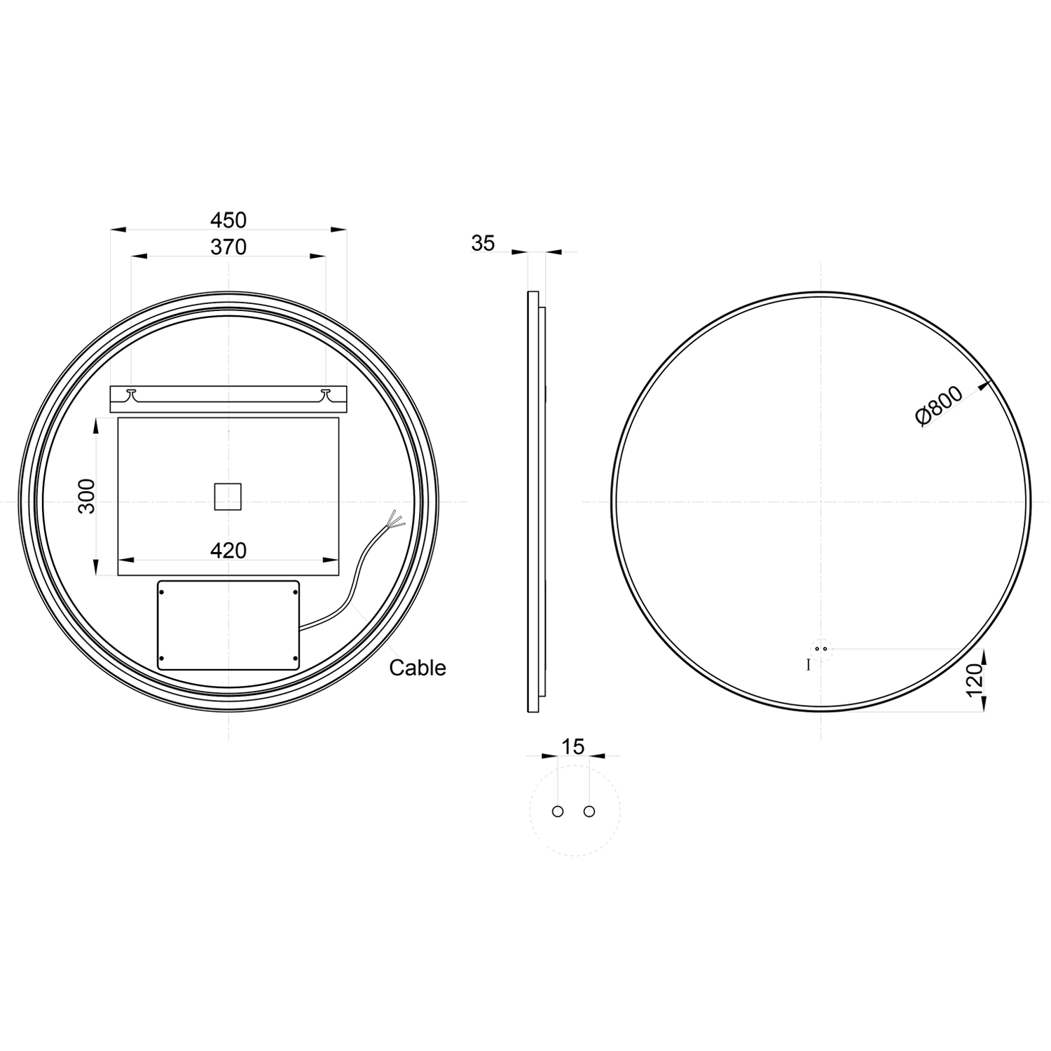 Marcos LED Illuminated Round Framed Mirror with Demister Pad & Colour Change Lights - 800mm