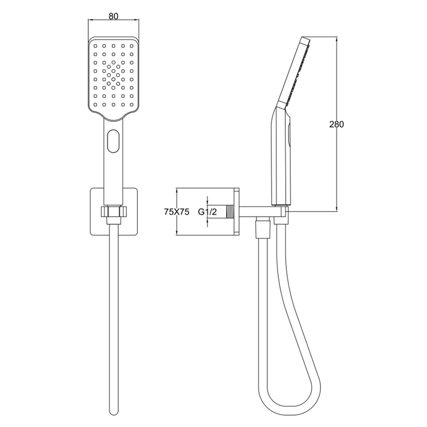 HIX Shower Handset with Hose, Wall Oultet & Integrated Holder