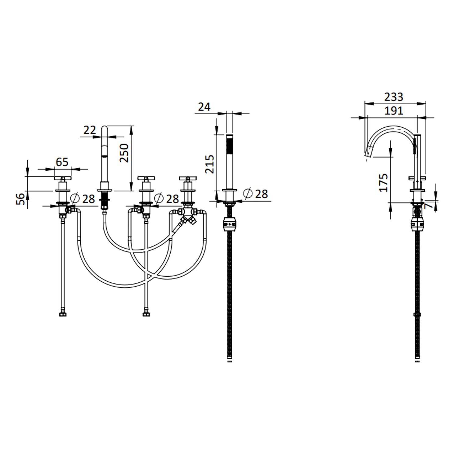 Crosswater MPRO 5 Hole Bath Mixer Tap & Shower Handset with Crosshead Handles