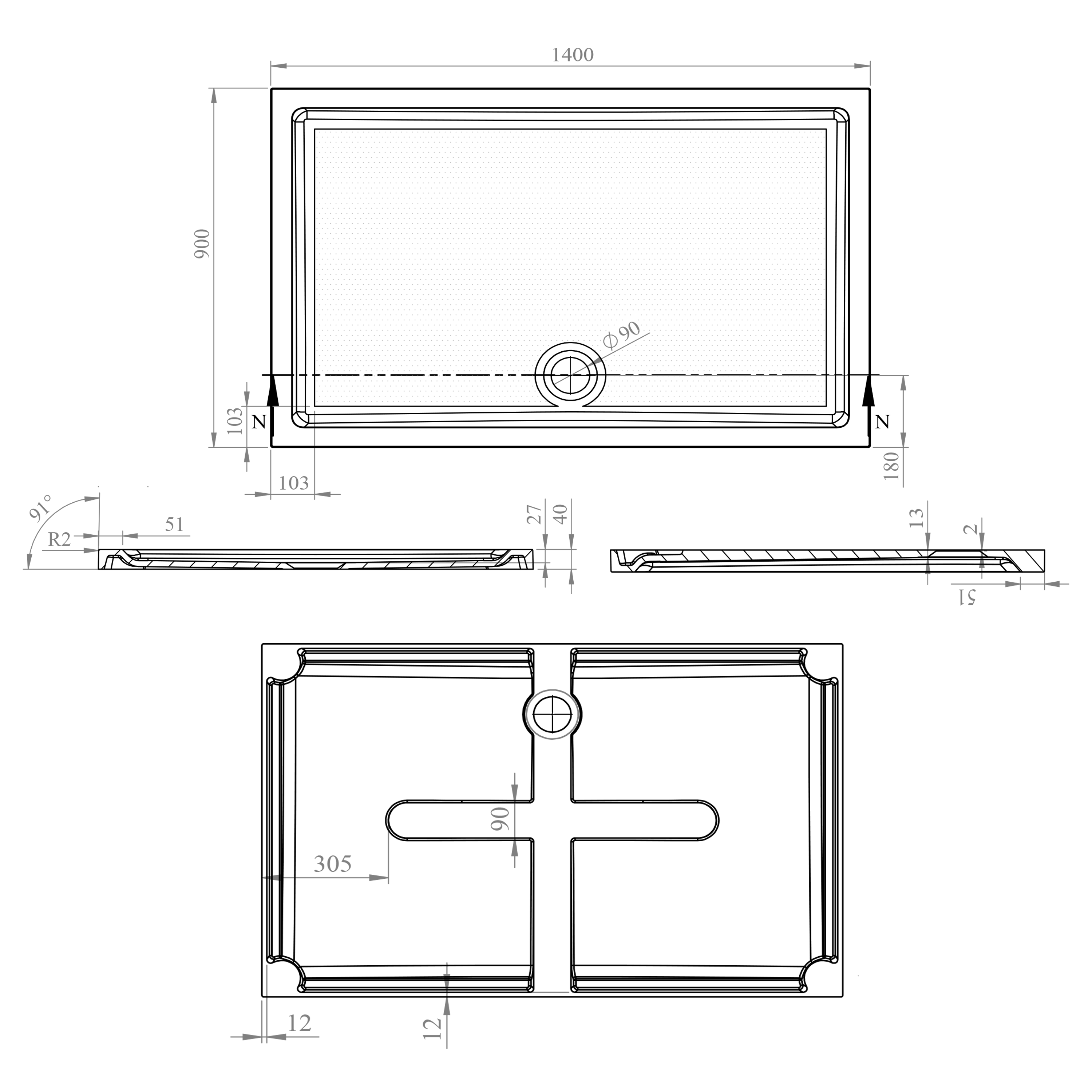Harbour Anti Slip Gel Coated Stone Resin Rectangular Shower Tray - 14 Sizes