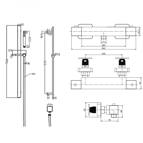 Graham Thermostatic Bar Shower Valve & Slide Rail Kit