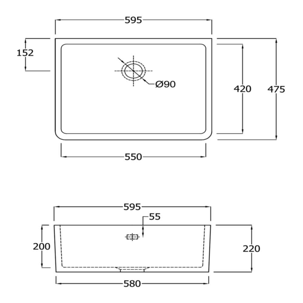 RAK Gourmet 2 Ceramic Fireclay Large Belfast Kitchen Sink with Waste - 595 x 475mm