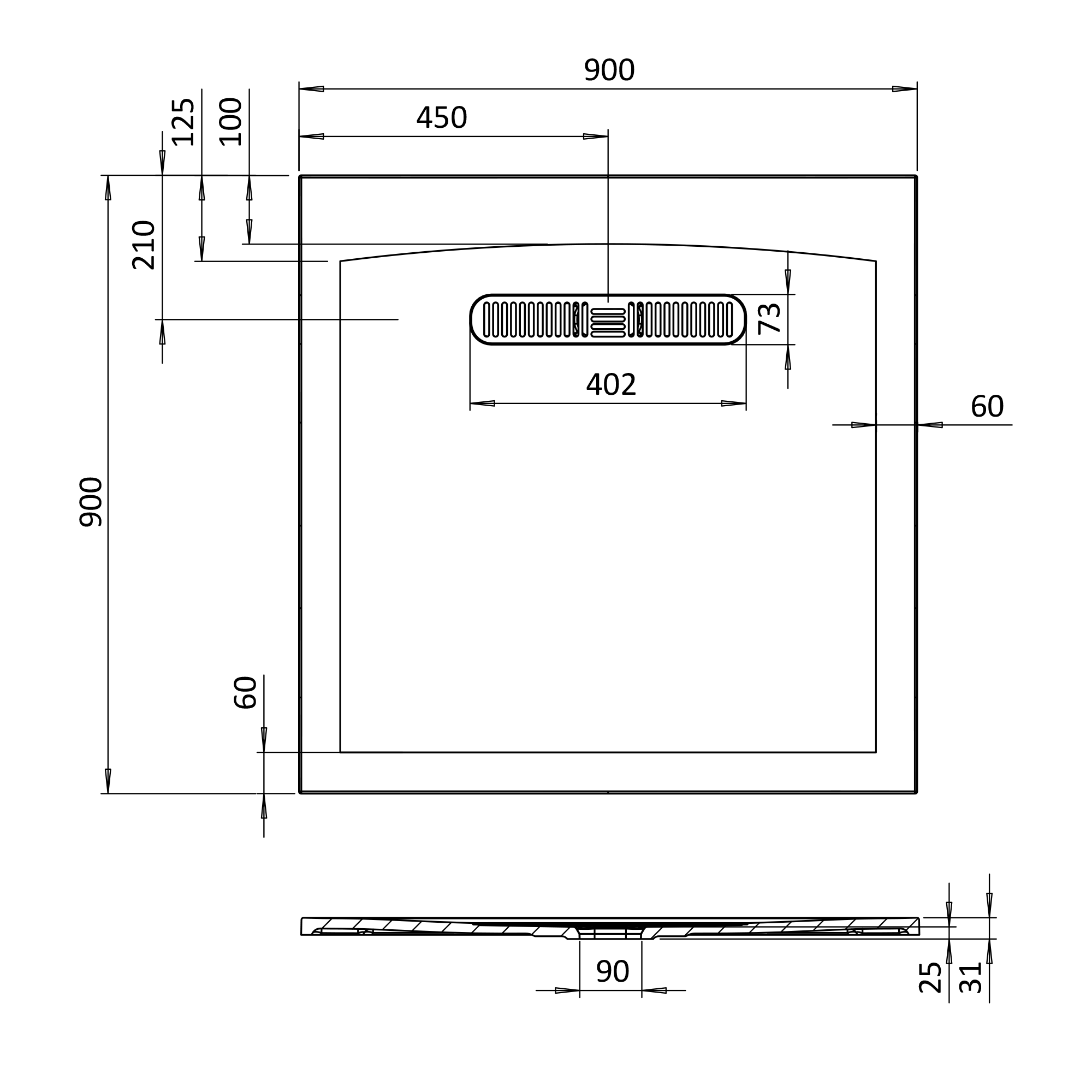 Crosswater Vito 25mm Dolomite Stone Resin Square Shower Tray with Linear Waste Cover