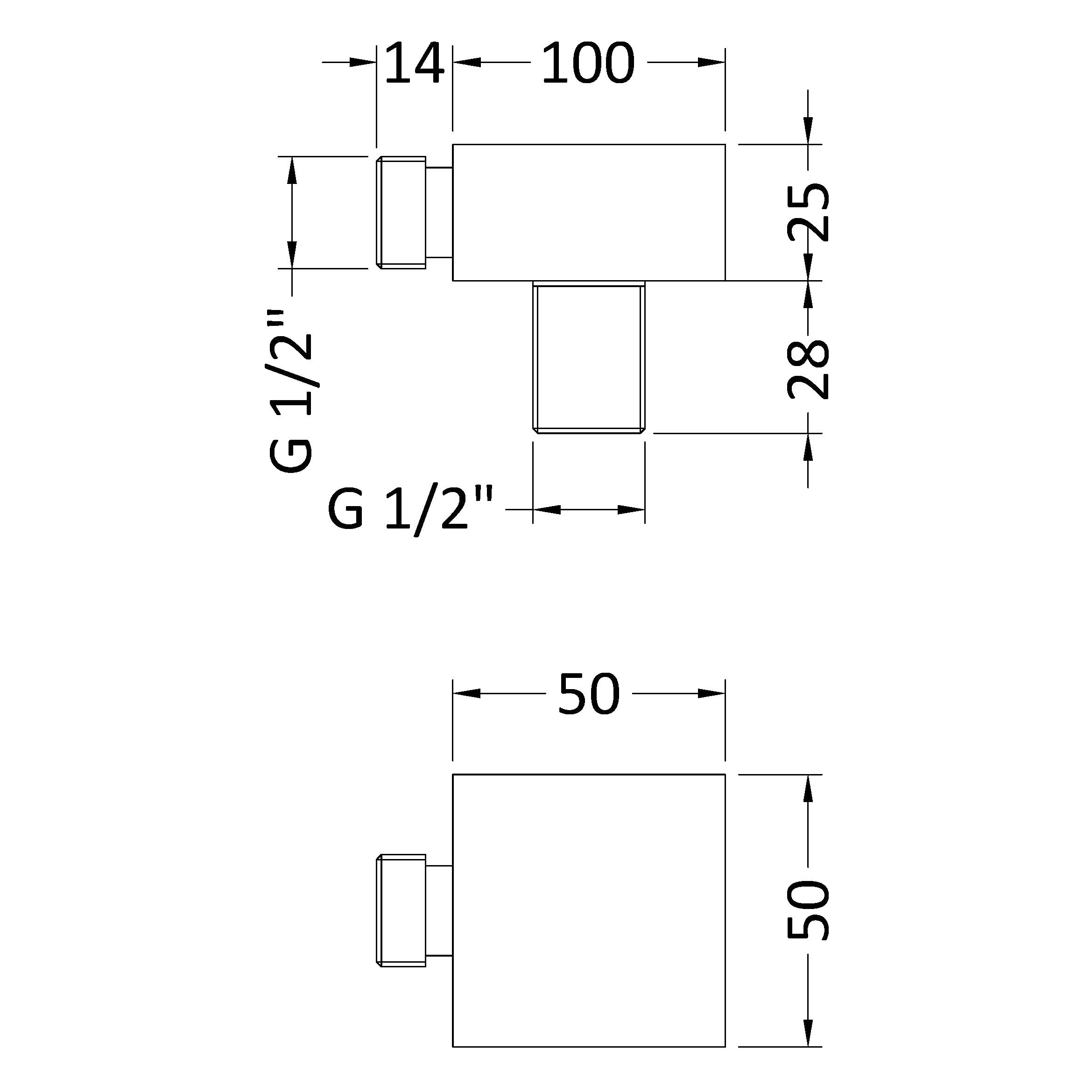 Drench Modern Square Chrome-Plated Solid Brass Outlet Elbow