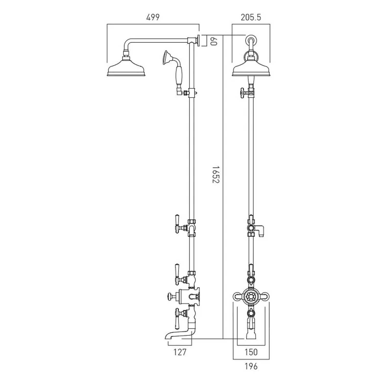 Booth & Co Axbridge Traditional 3 Outlet Exposed Thermostatic Shower Set with Bath Spout