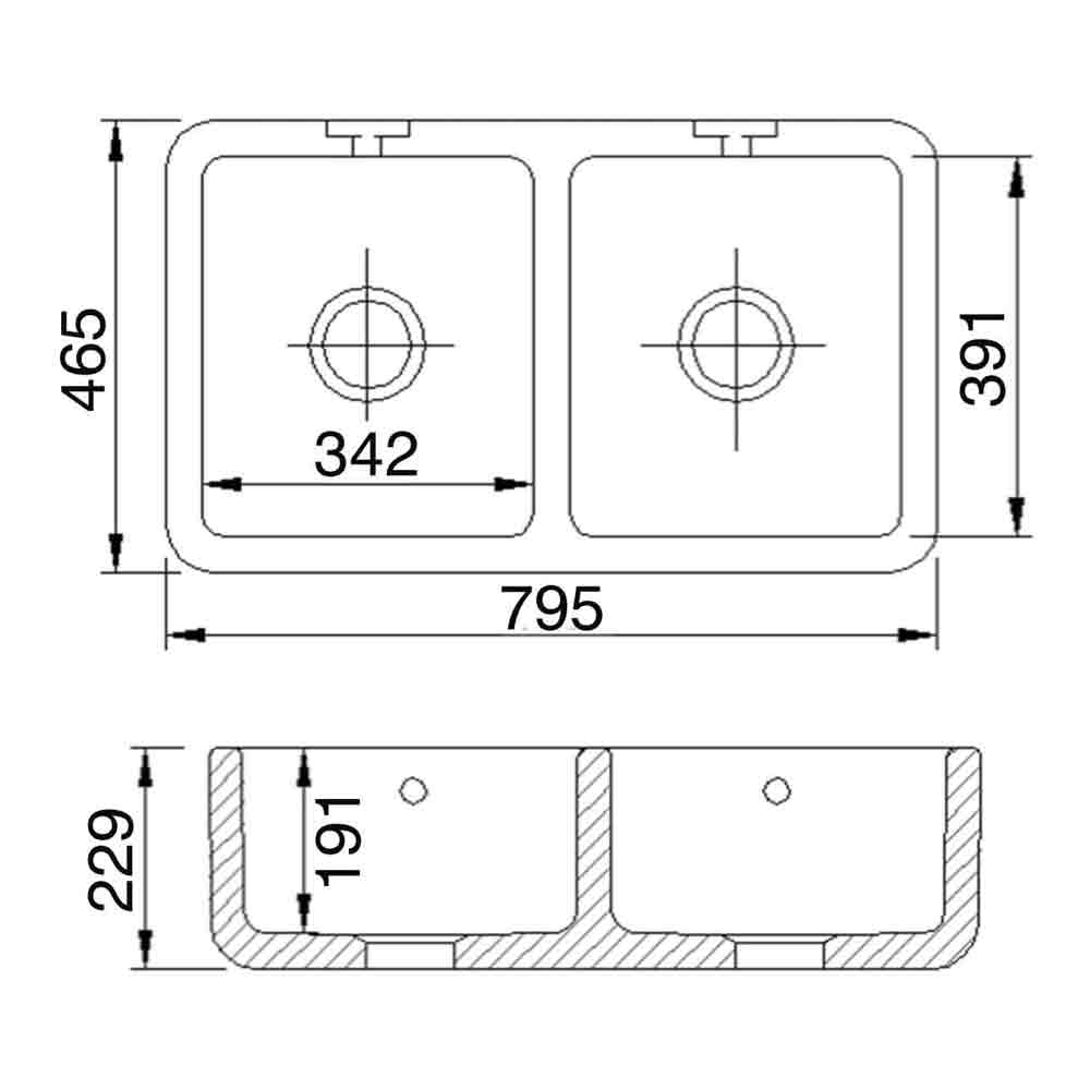 Shaws Contemporary Double Bowl Belfast Kitchen Sink - 795mm x 465mm
