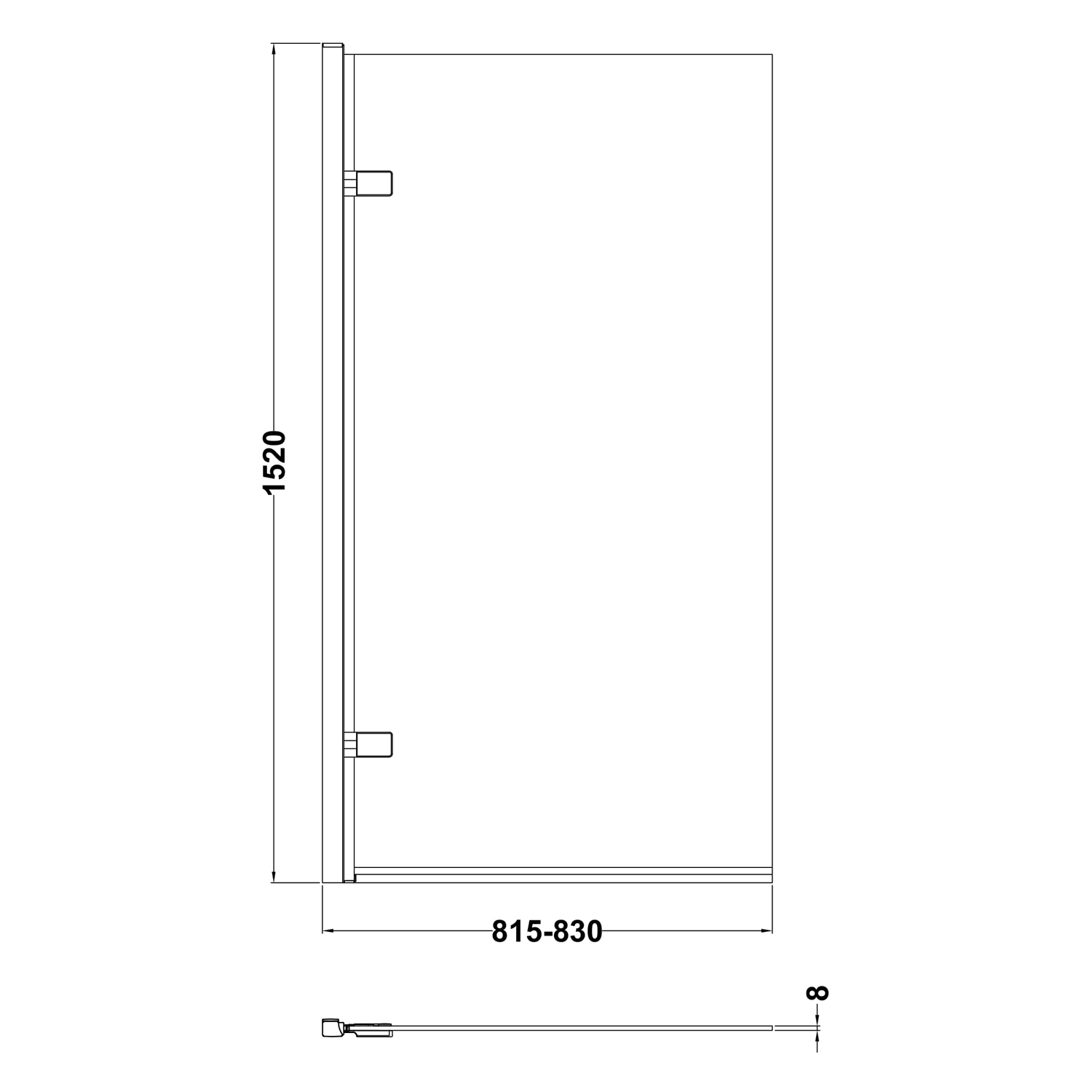 Drench Polished Chrome 8mm Square Corner Hinged Bath Screen - 1520 x 815mm