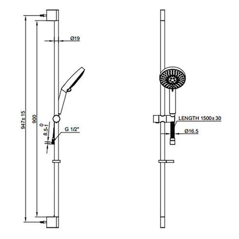 Crosswater Central Shower Kit with 5 Mode Head & 90cm Rail