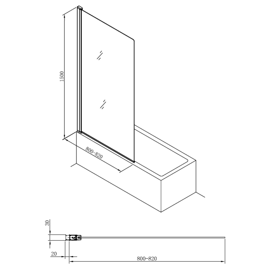 Crosswater Clear 6 6mm Easy Clean Single Hinged Bath Screen - 1500 x 800mm