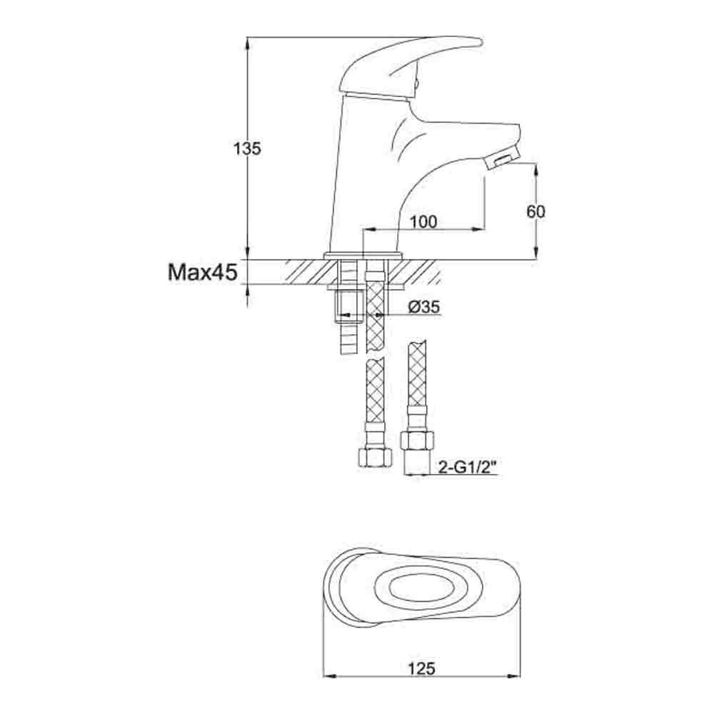 Vellamo Loop Small Basin Mixer with Clicker Waste