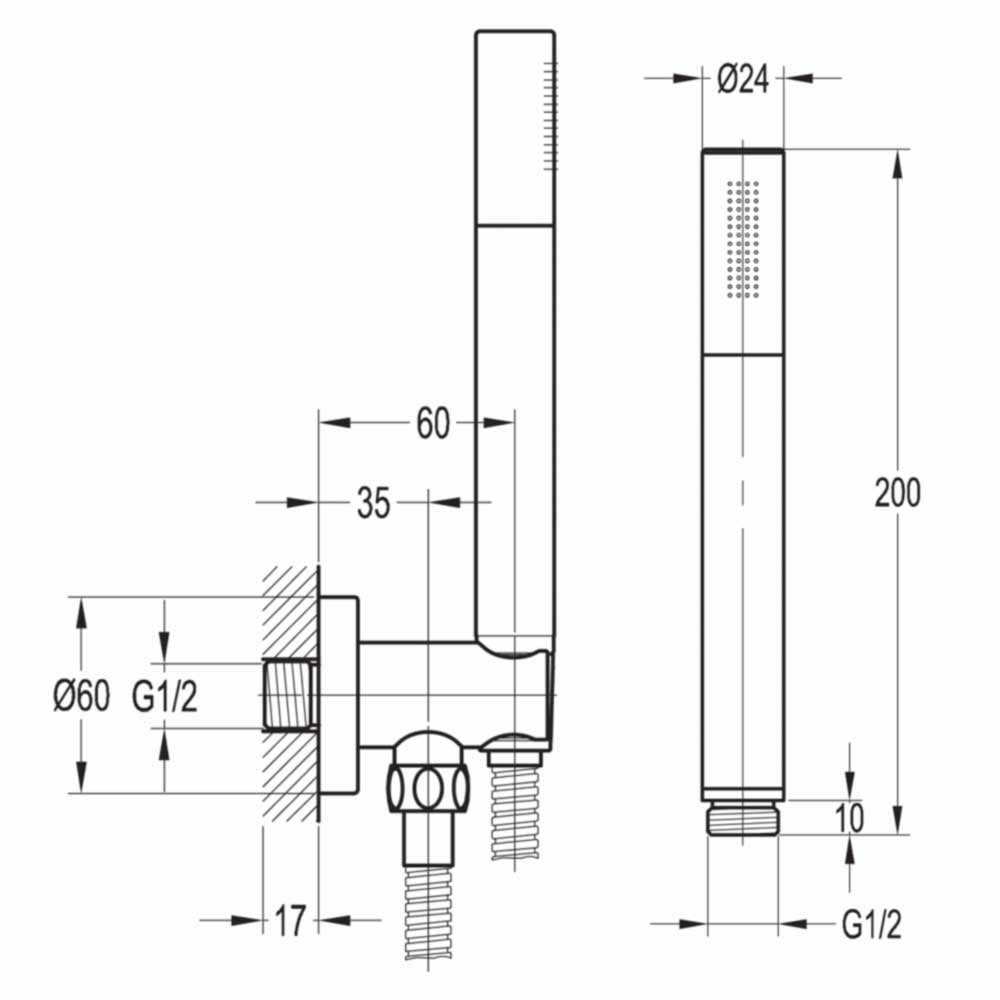 Flova Annecy Mini Shower Kit with Bracket Outlet Elbow, Handset & Hose