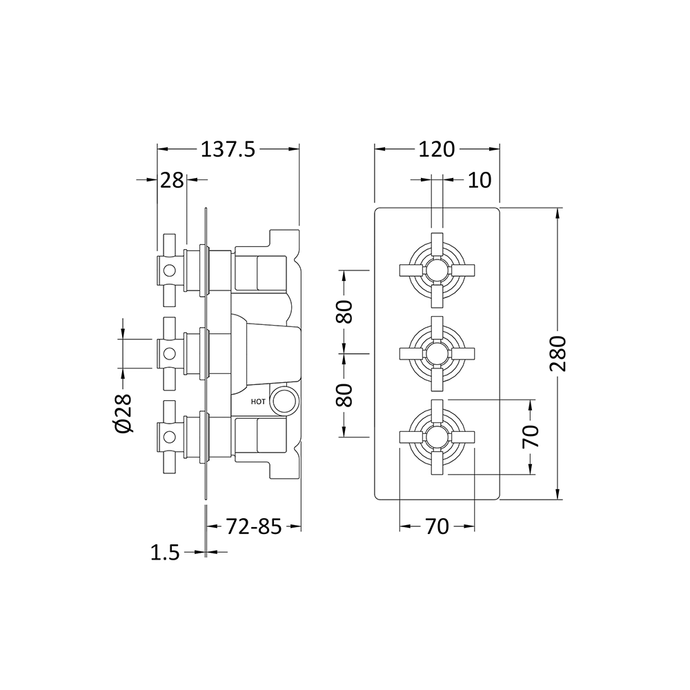 Hudson Reed Kristal 2 Outlet Concealed Thermostatic Shower Valve