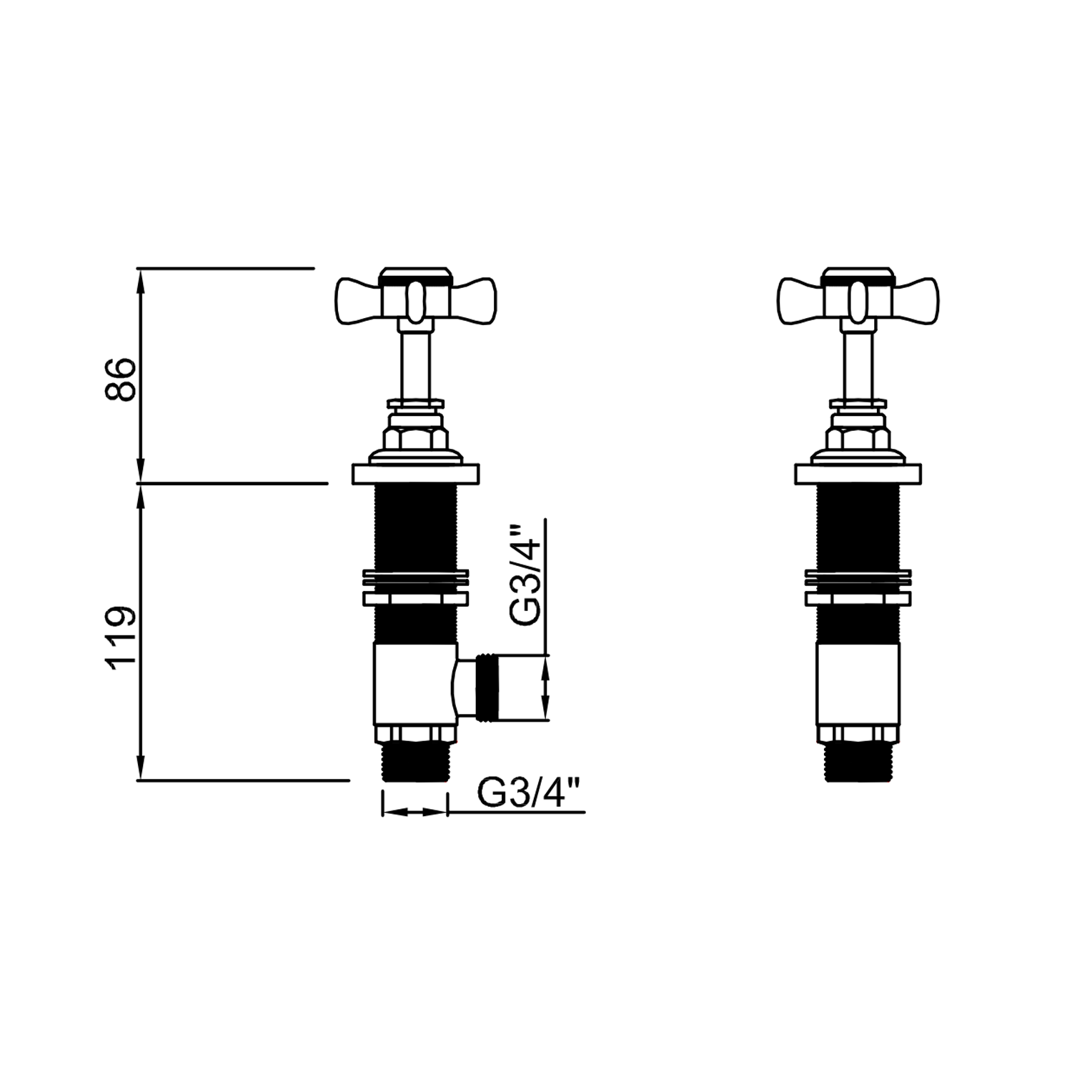 Sagittarius Churchman Pair of Deck Mounted Side Valves - 3/4"