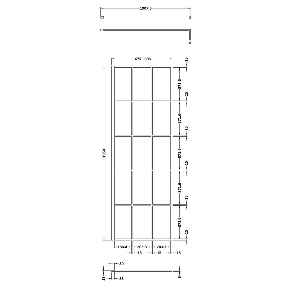 Vellamo City 8mm Framed Matt Black Easy Clean Walk In Panel & Optional Return Screen