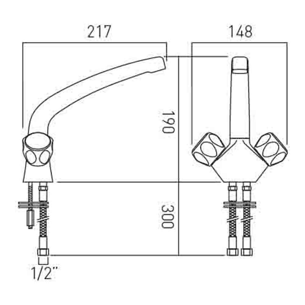 Vado Astra Twin Lever Monobloc Kitchen Mixer with Swivel Spout