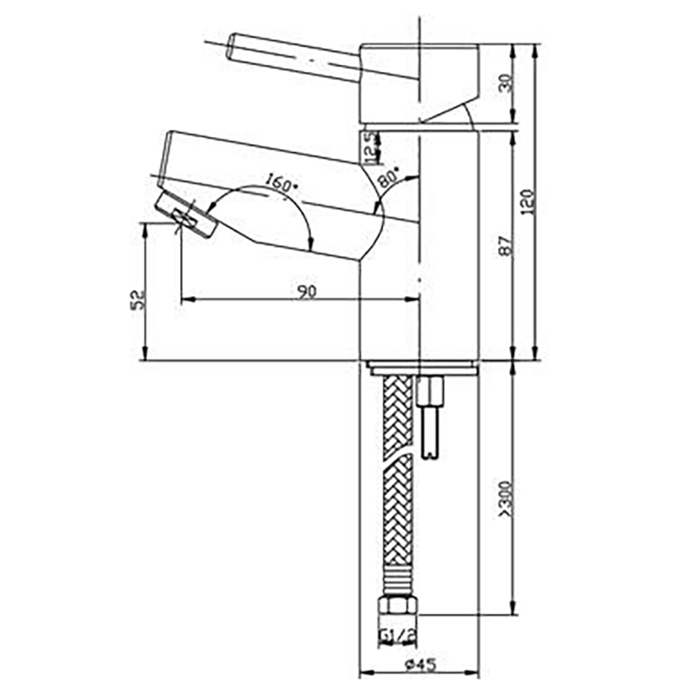 Vellamo Curvo Small Basin Mixer with Clicker Waste
