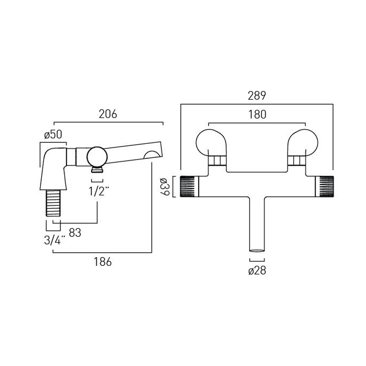 Vado Safari Exposed Thermostatic Leverless Deck Mounted Bath Shower Mixer Tap