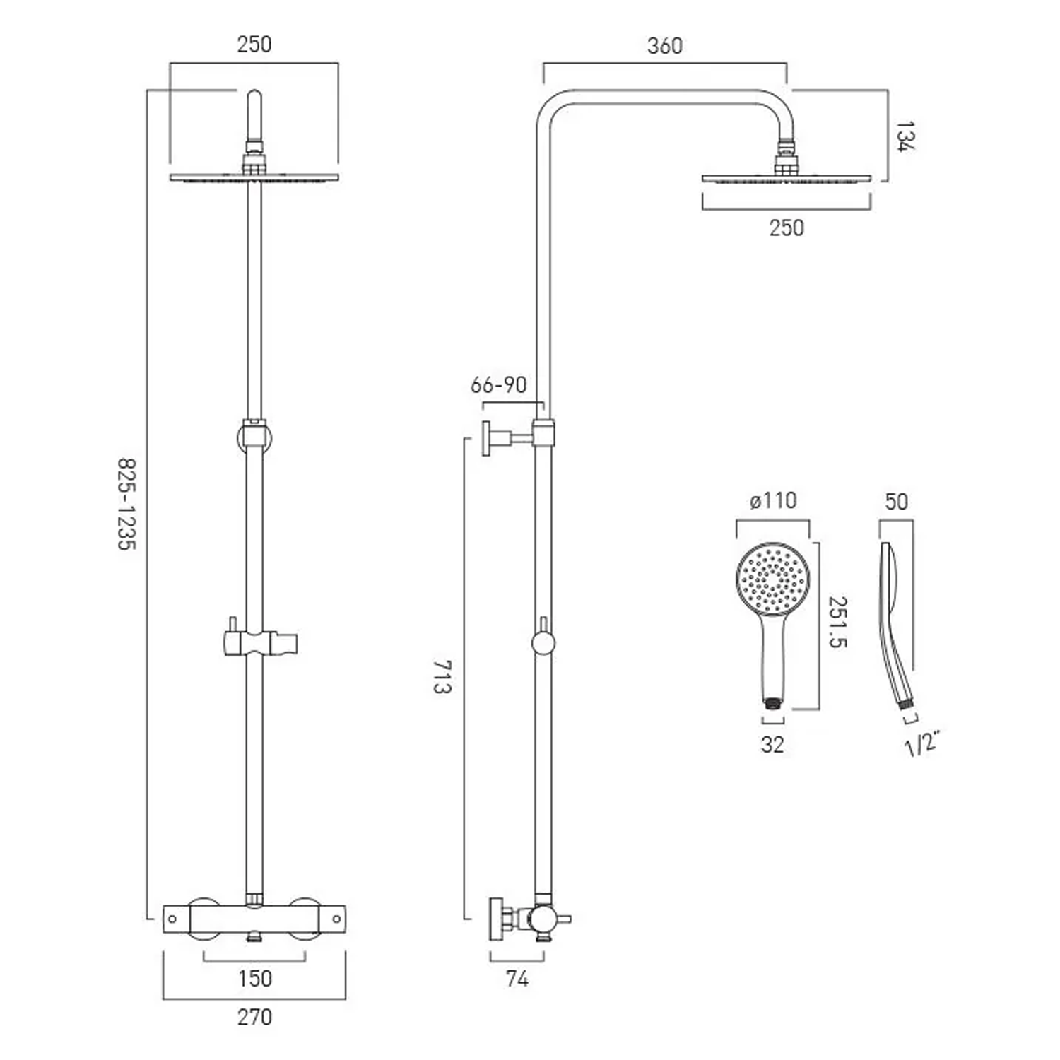 Vado Individual Nebula Exposed Thermostatic Rigid Riser Shower Kit