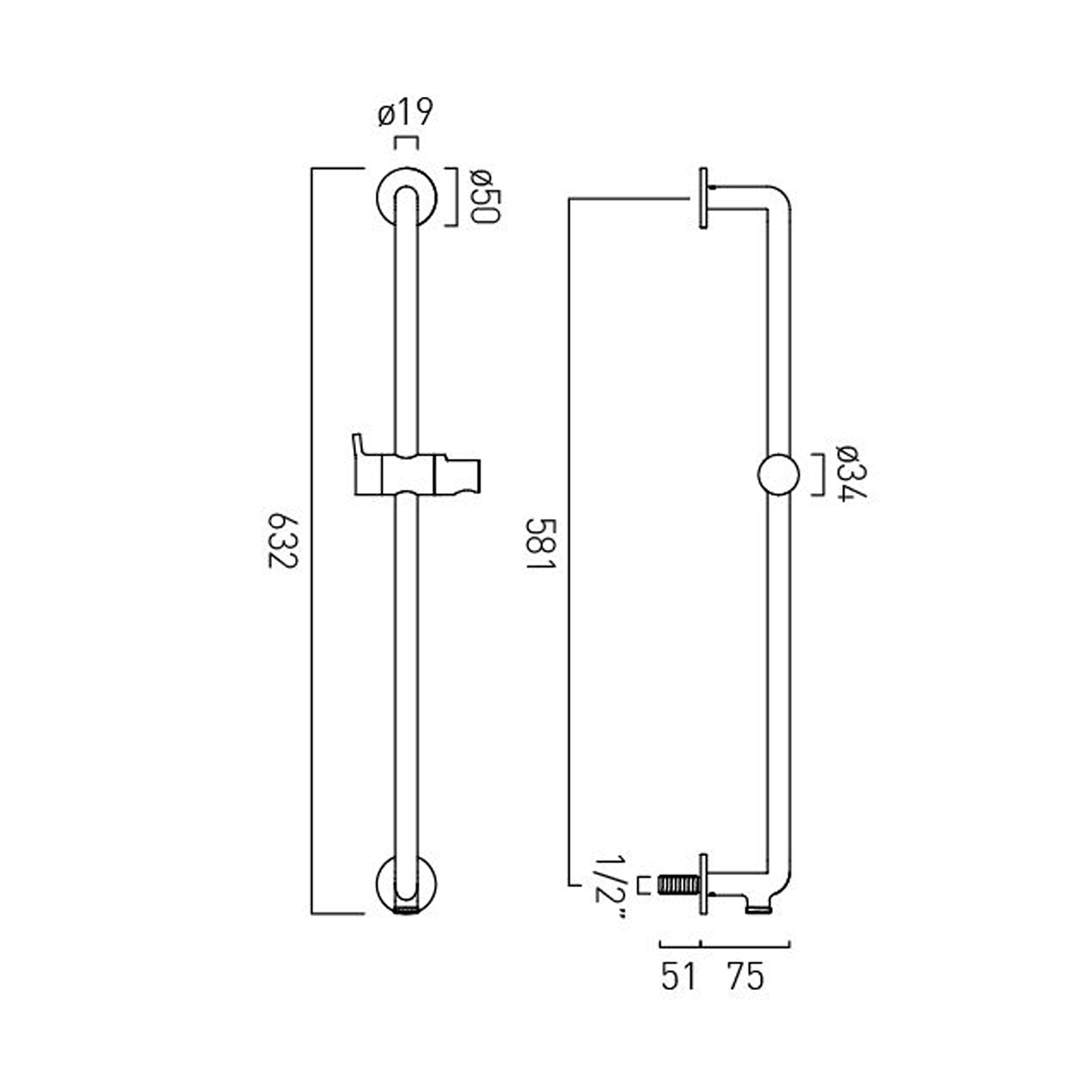 Vado Safari Slim Slide Rail with Integrated Outlet & Hose