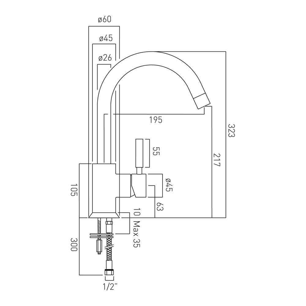 Vado Origins Single Lever Monobloc Sink Mixer with Swivel Spout