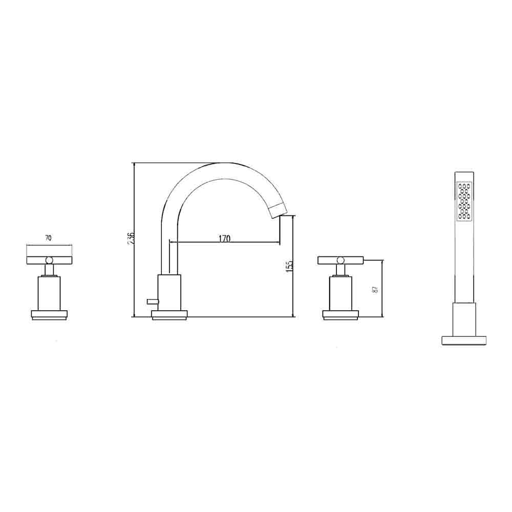 Hudson Reed Tec Crosshead 4 Hole Deck Mounted Bath Shower Mixer with Pull Out Handset