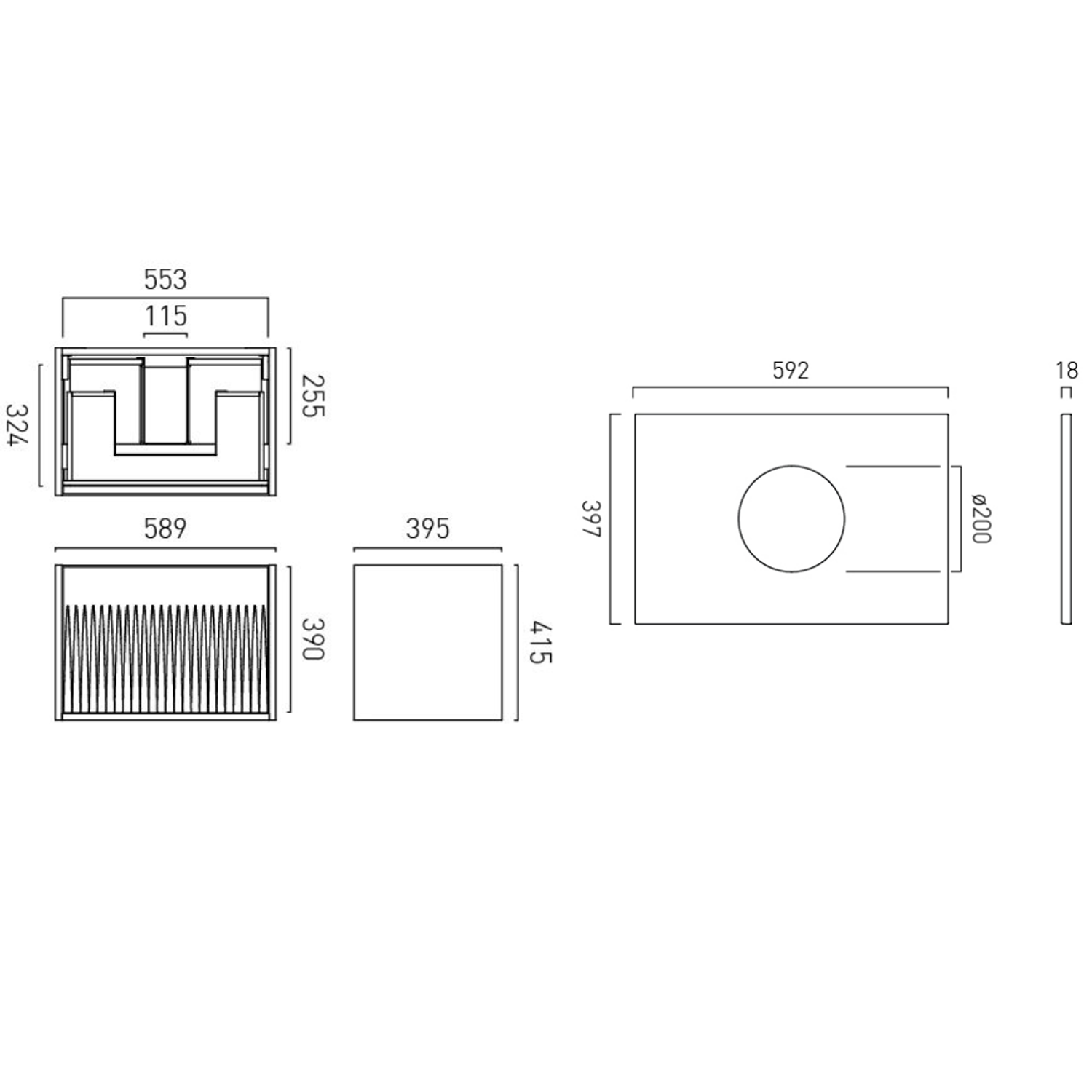 Vado Safari 600mm Fluted Wall Hung Vanity Unit & Worktop