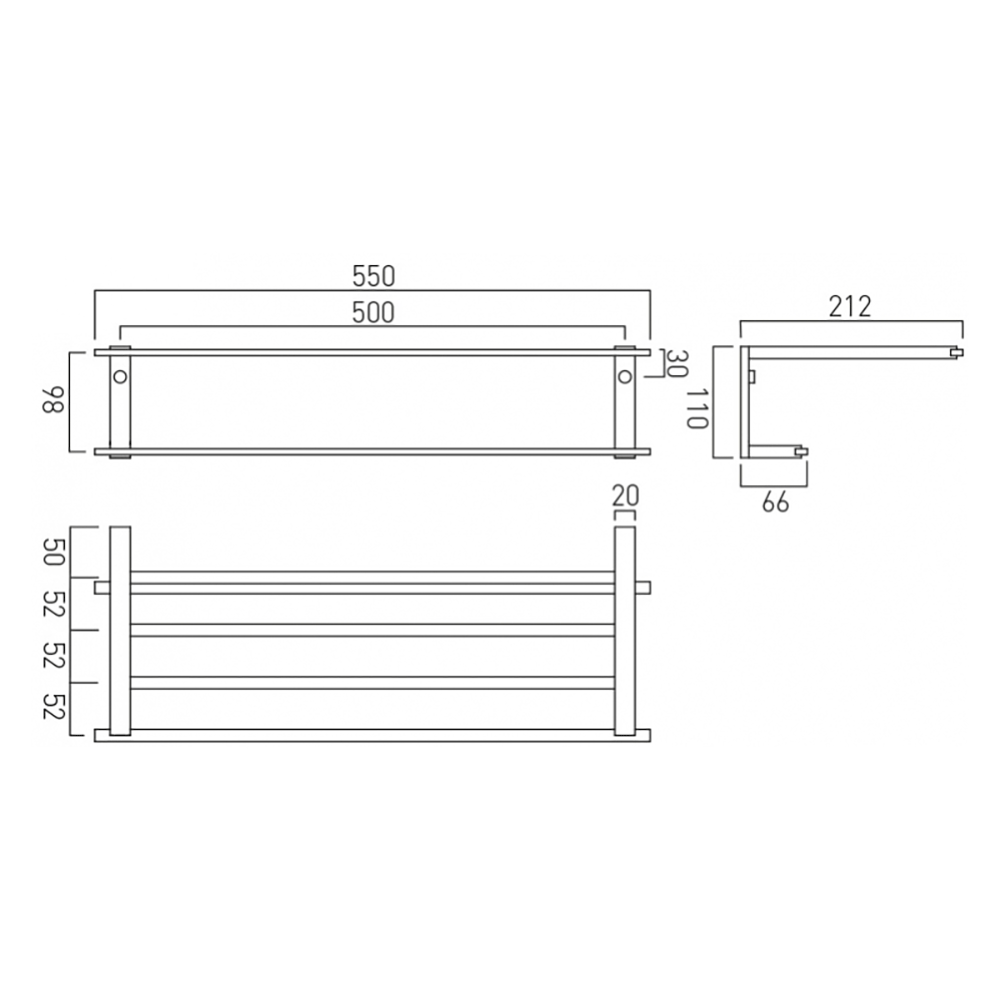 Vado Level Wall Mounted Towel Shelf with Robe Hooks 550mm (22")