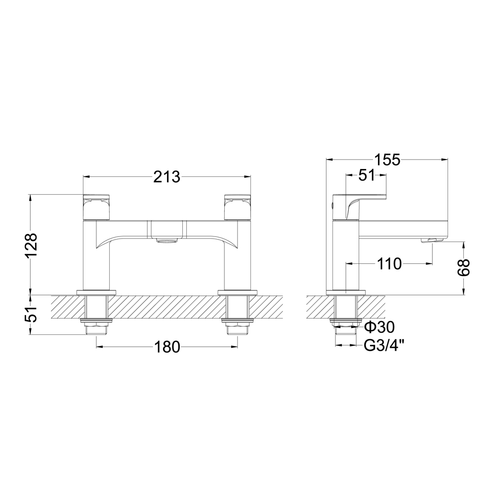 Proflow Track Bath Shower Mixer Tap with Shower Kit