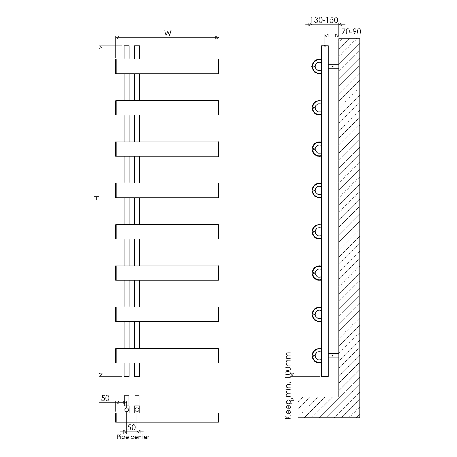 Carisa Moon L Offset Aluminium Heated Towel Rail
