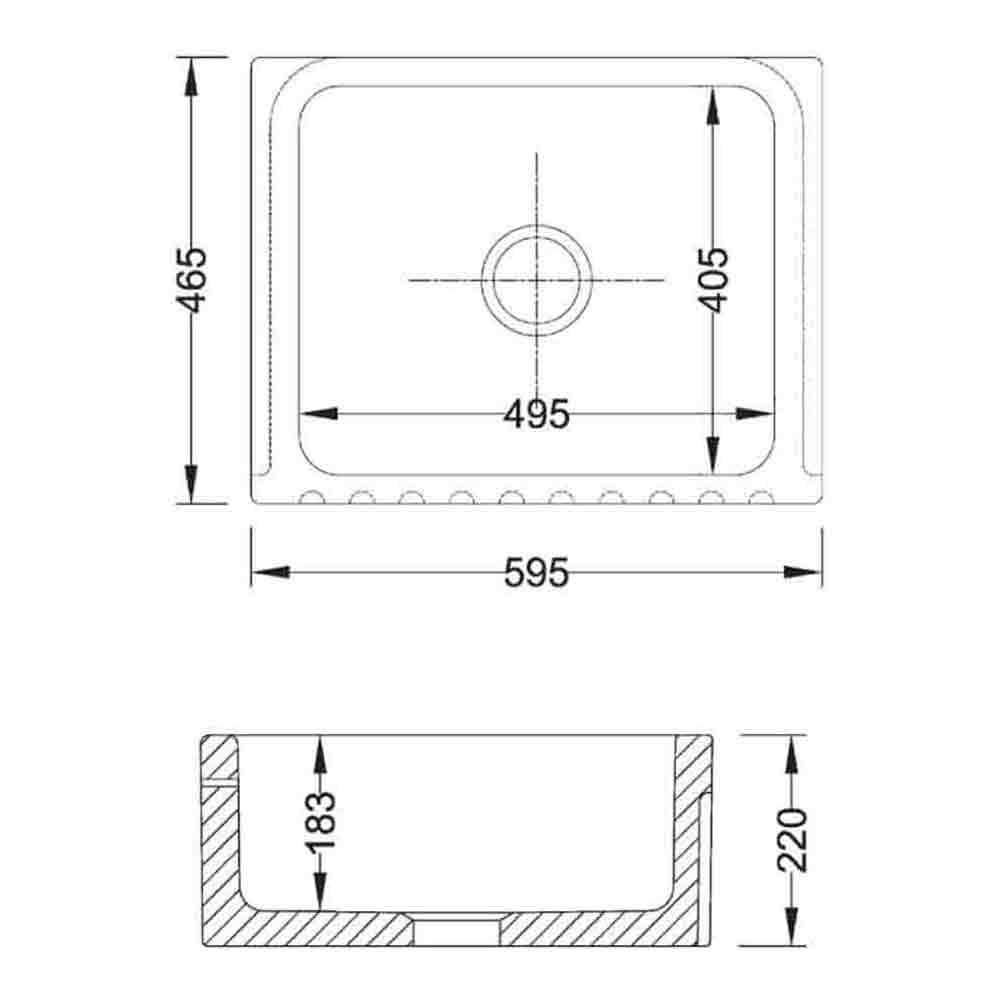 Shaws Original Bowland Ceramic Single Bowl Fluted Front Sink - 595mm x 465mm