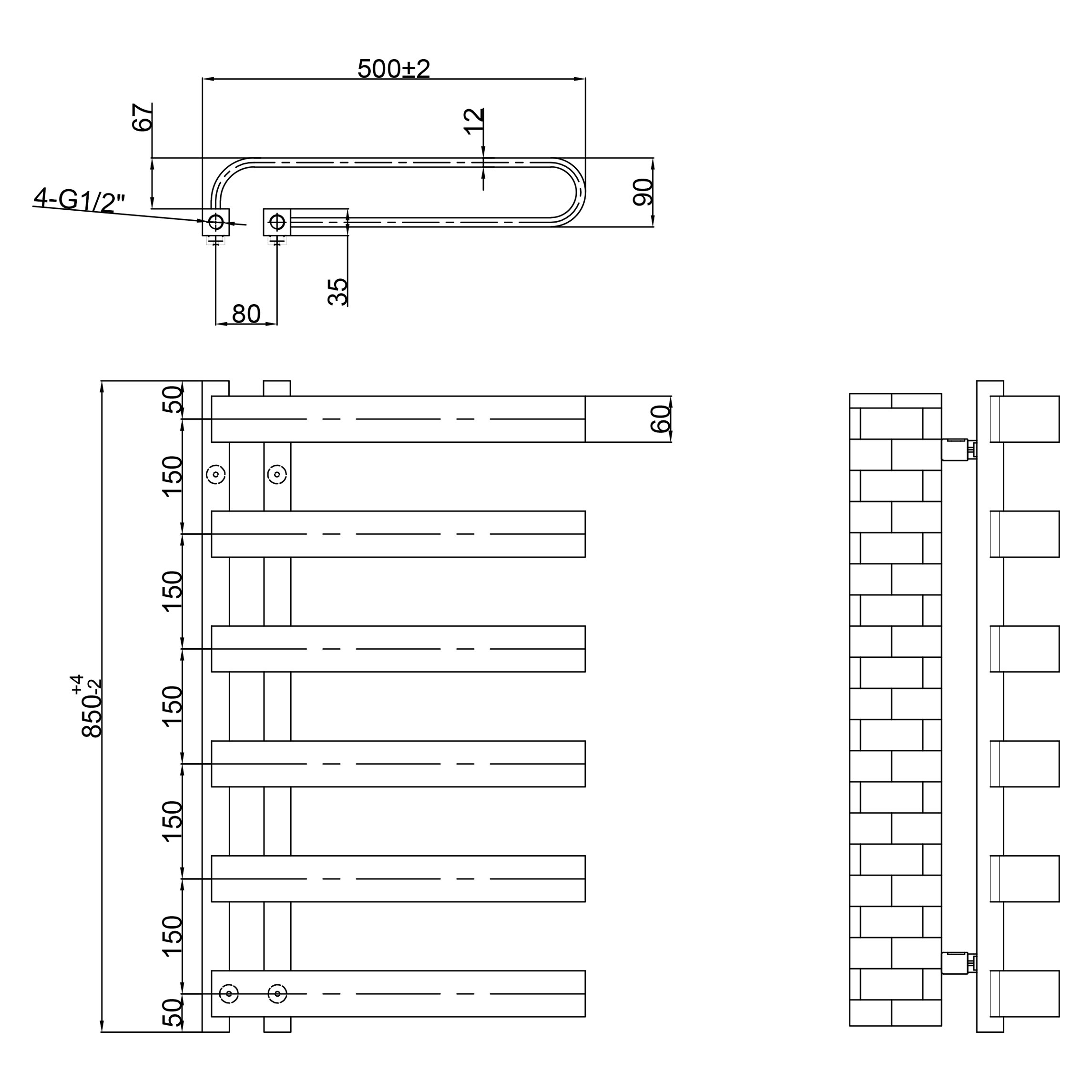 Toasty Cocoon Anthracite Heated Towel Rail - 850 x 500mm