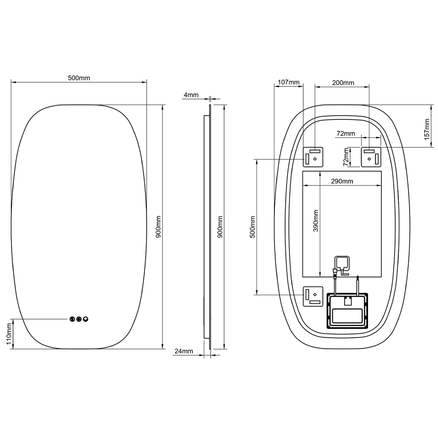Origins Living Claris Barrel LED Illuminated Mirror with Demister Pad & Colour Change Lights - 500 x 900mm